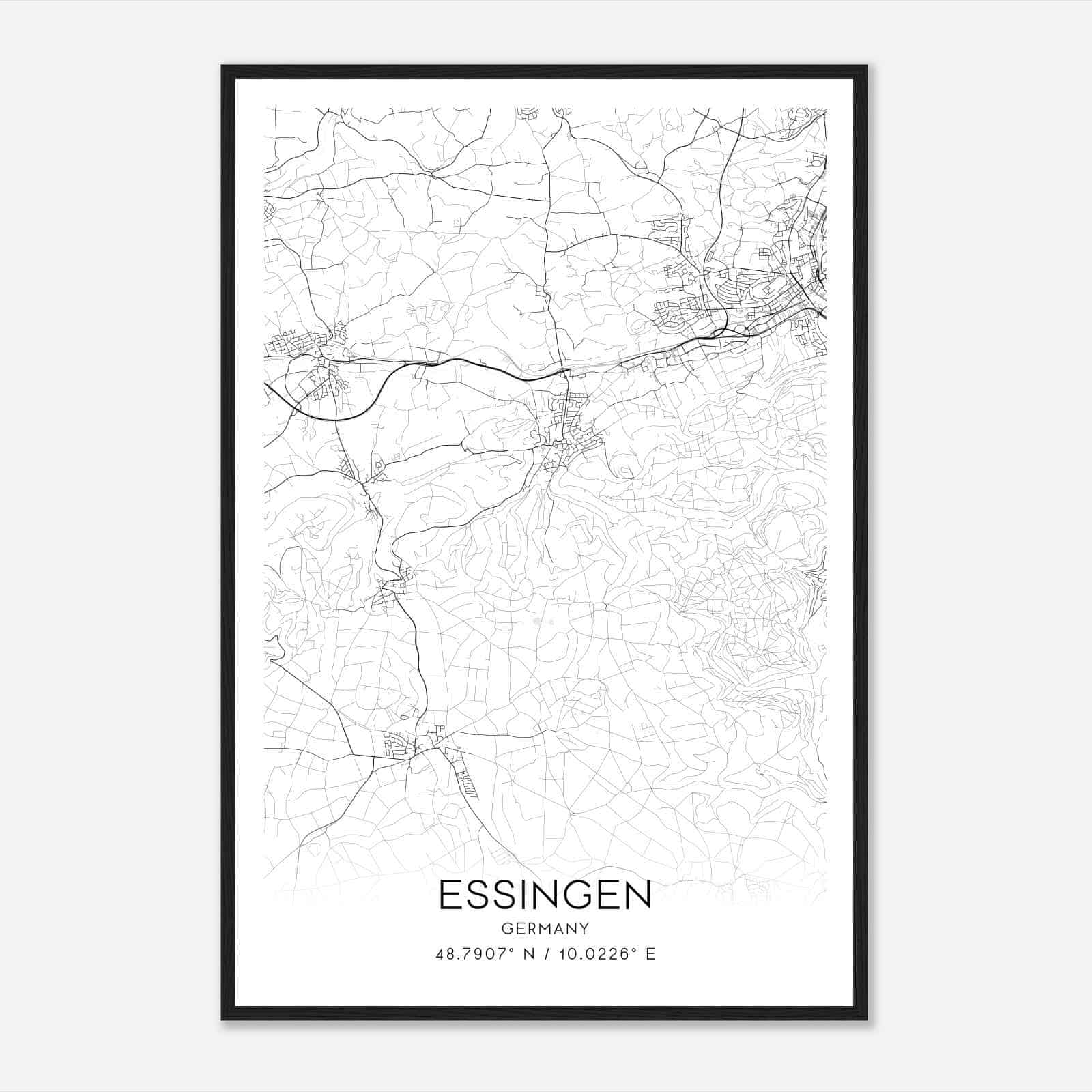Essingen Germany Map Poster, Modern Home Decor Wall Art Print