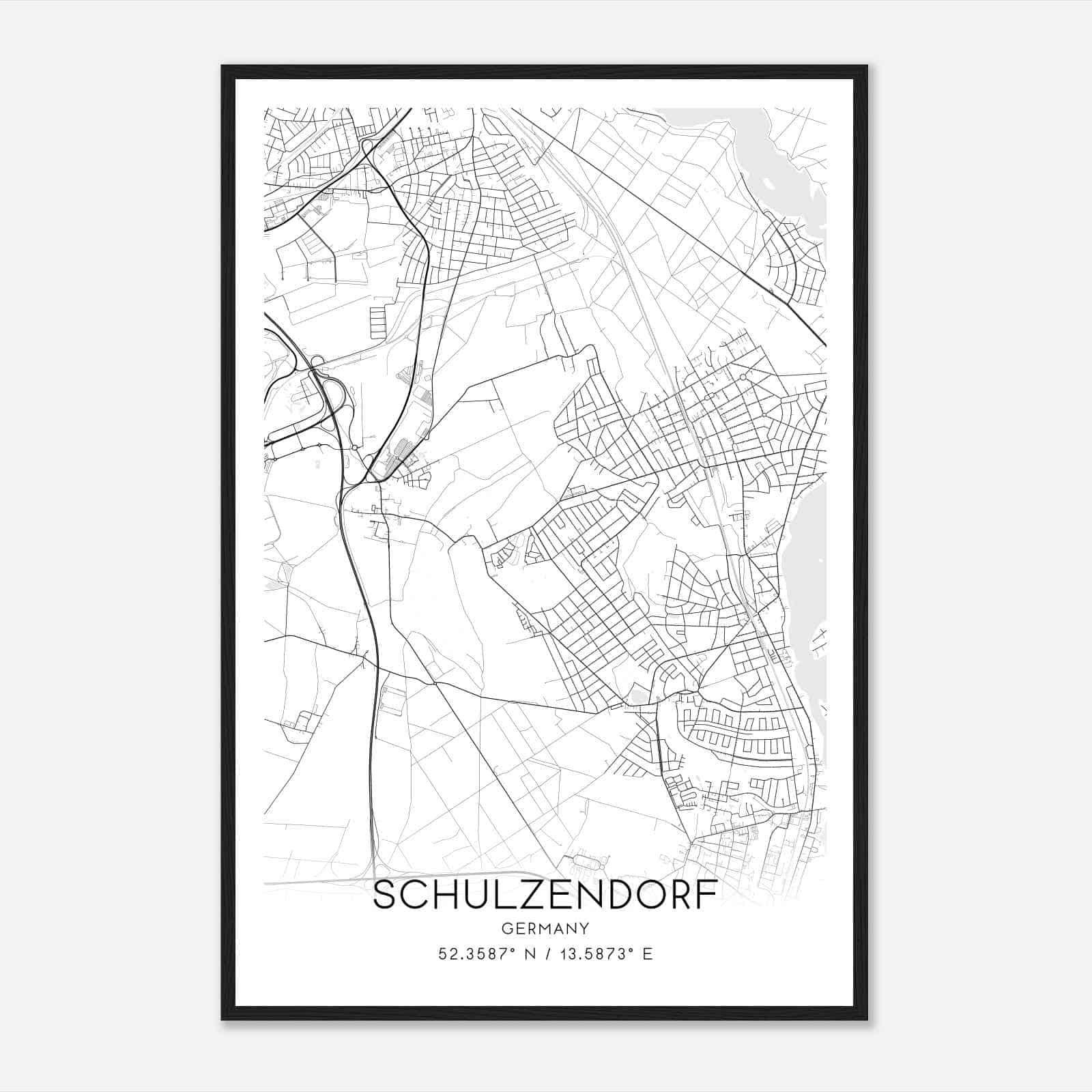 Schulzendorf Germany Map Poster, Modern Home Decor Wall Art Print