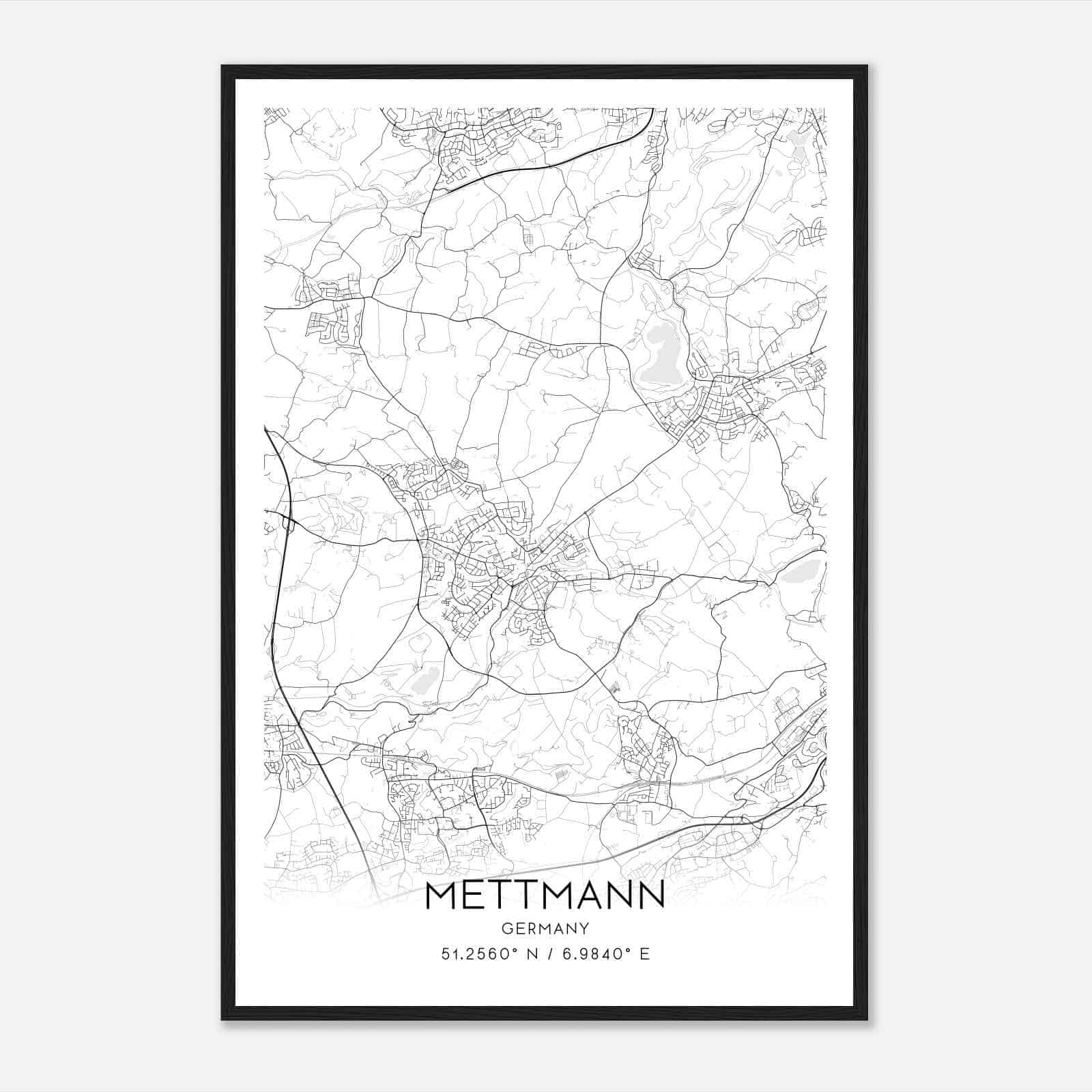 Mettmann Germany Map Poster, Modern Home Decor Wall Art Print