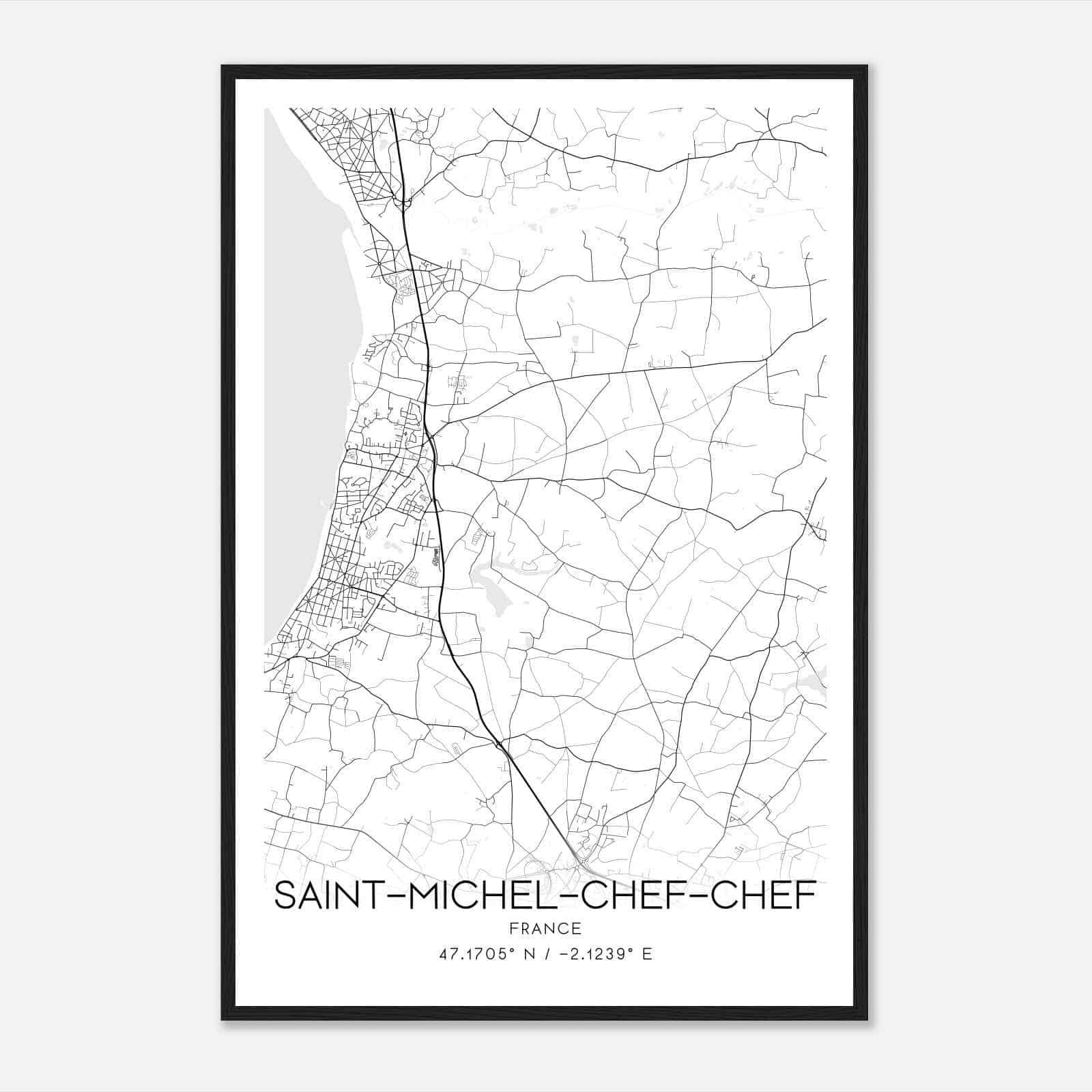 Saint-Michel-Chef-Chef France Map Poster, Modern Home Decor Wall Art Print