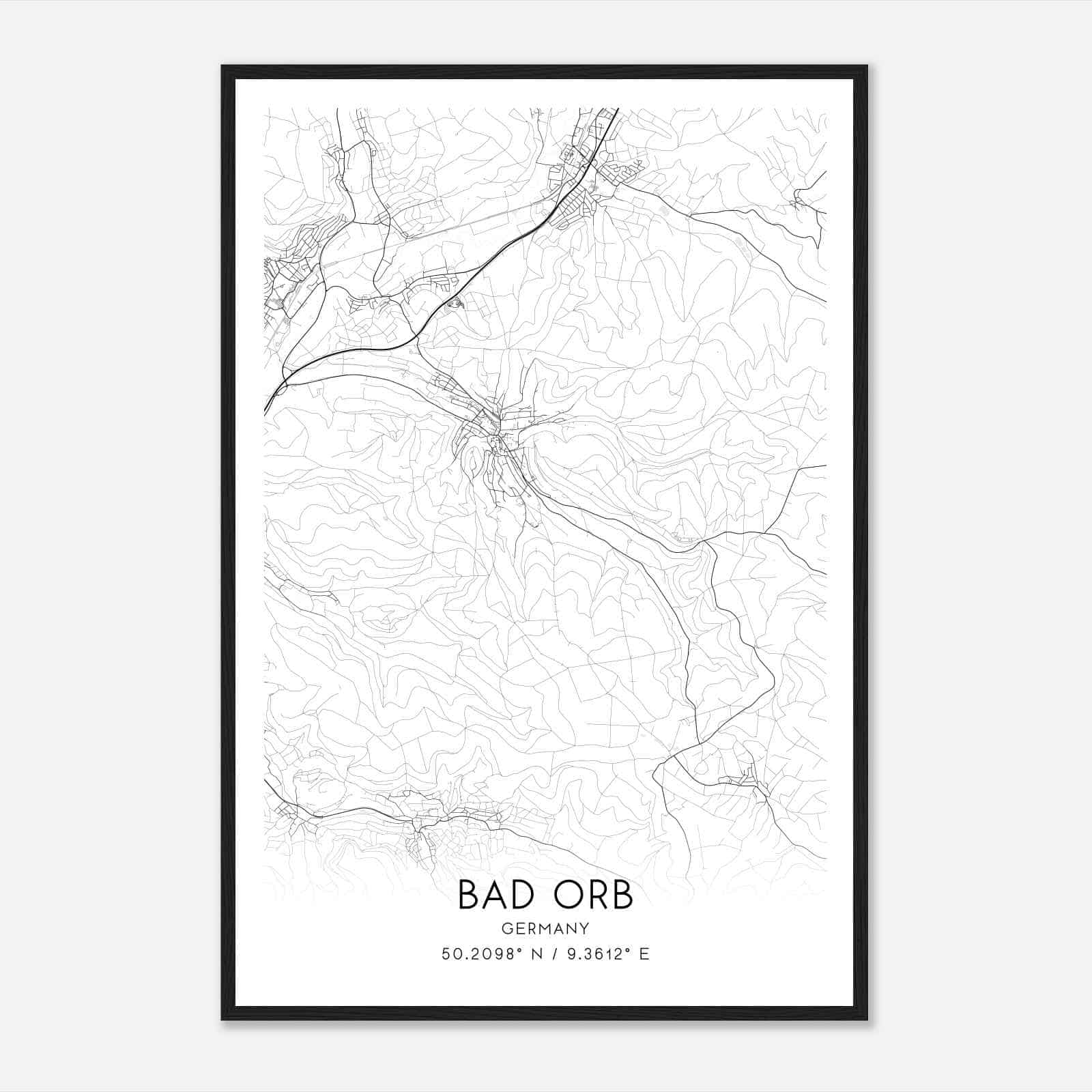 Bad Orb Germany Map Poster, Modern Home Decor Wall Art Print