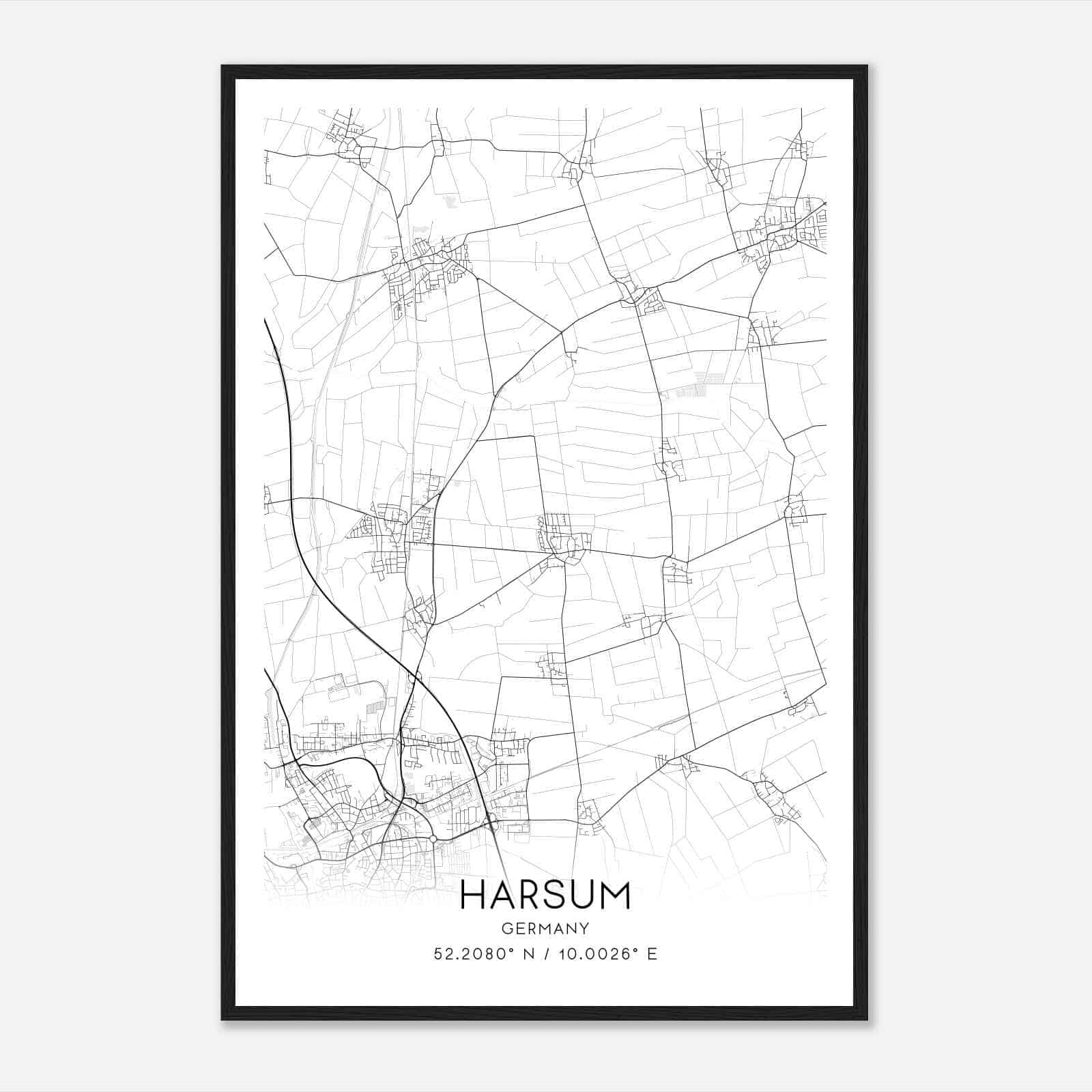 Harsum Germany Map Poster, Modern Home Decor Wall Art Print