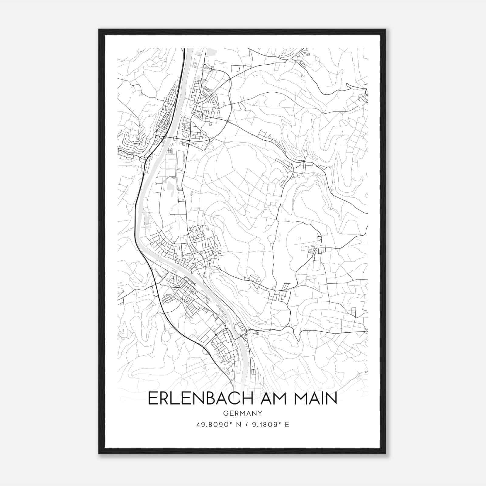 Erlenbach am Main Germany Map Poster, Modern Home Decor Wall Art Print