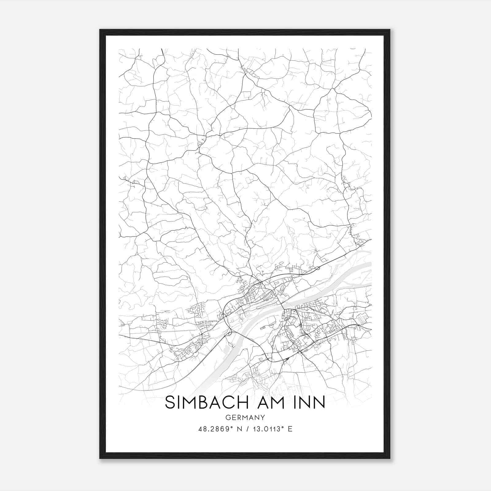 Simbach am Inn Germany Map Poster, Modern Home Decor Wall Art Print