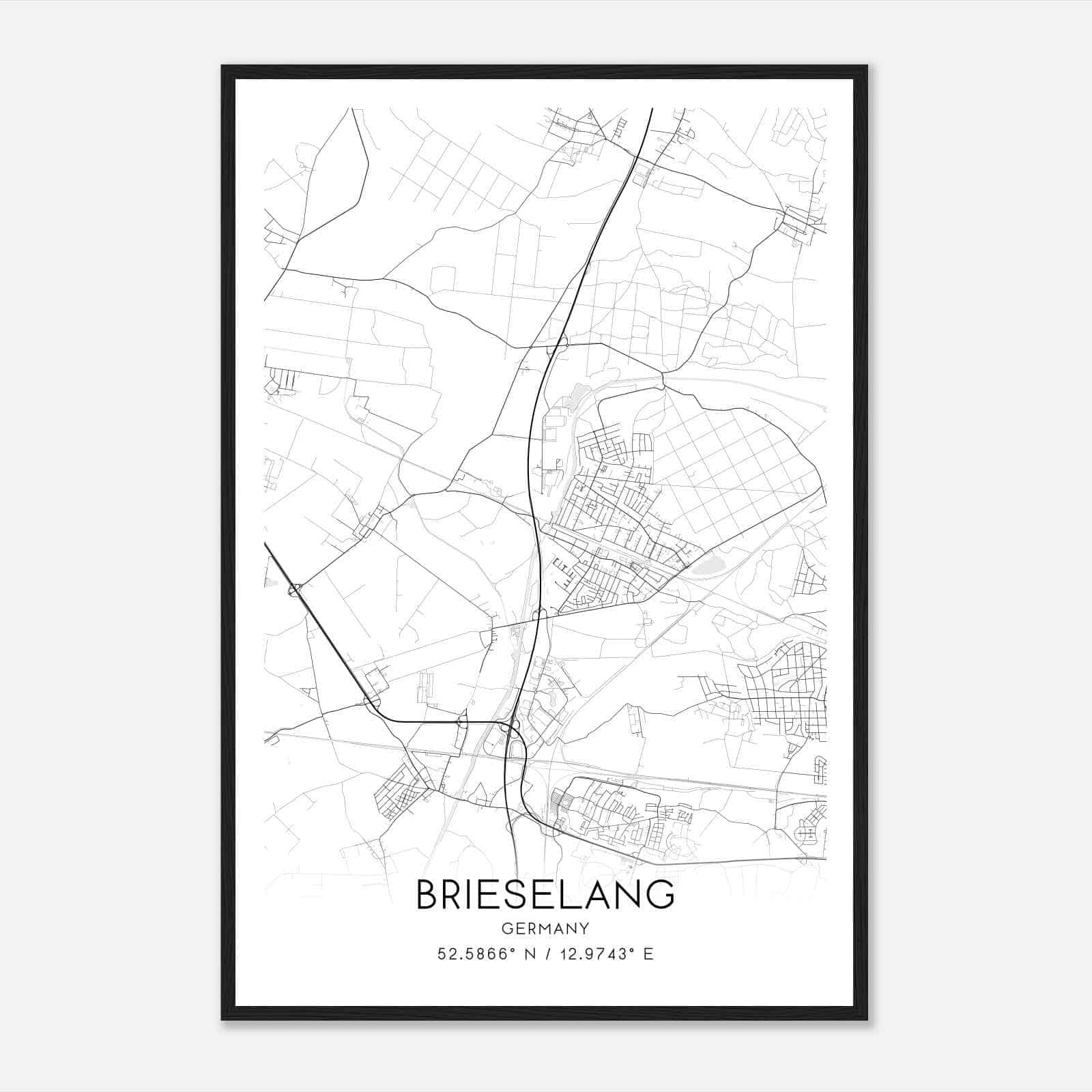 Brieselang Germany Map Poster, Modern Home Decor Wall Art Print