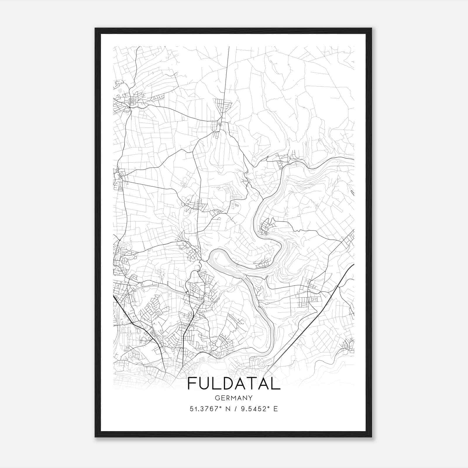 Fuldatal Germany Map Poster, Modern Home Decor Wall Art Print