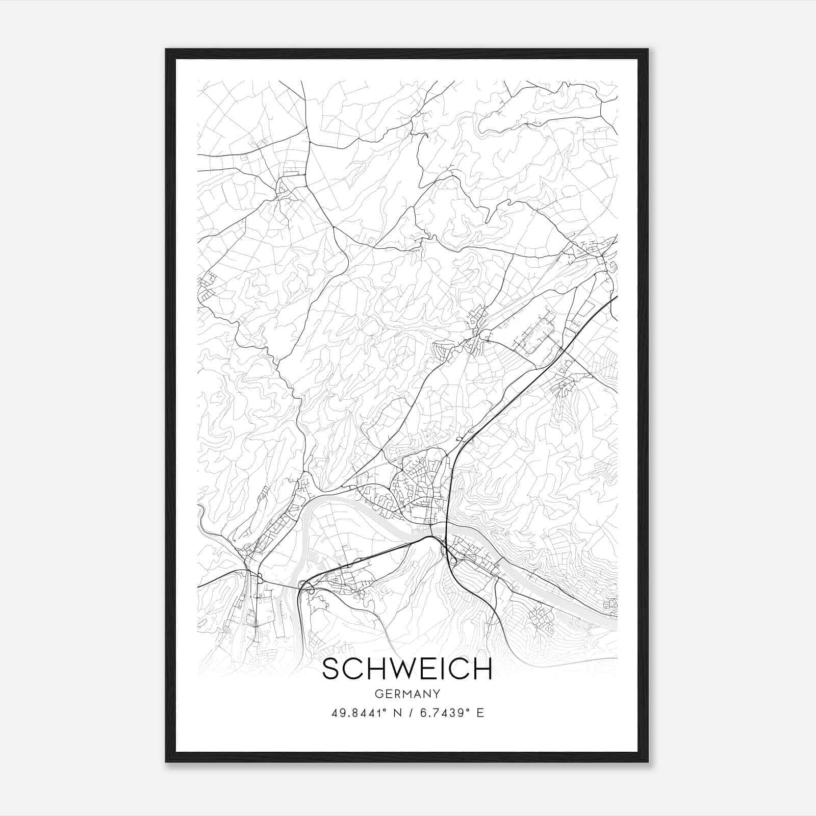 Schweich Germany Map Poster, Modern Home Decor Wall Art Print