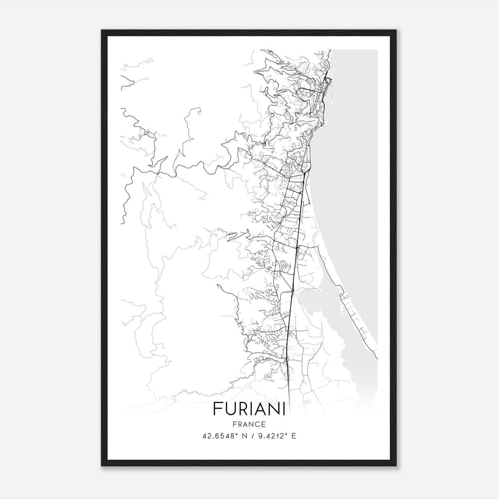 Furiani France Map Poster, Modern Home Decor Wall Art Print