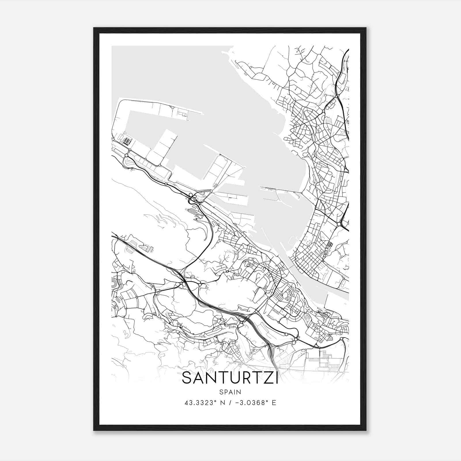 Santurce-Antiguo Spain Map Poster, Modern Home Decor Wall Art Print