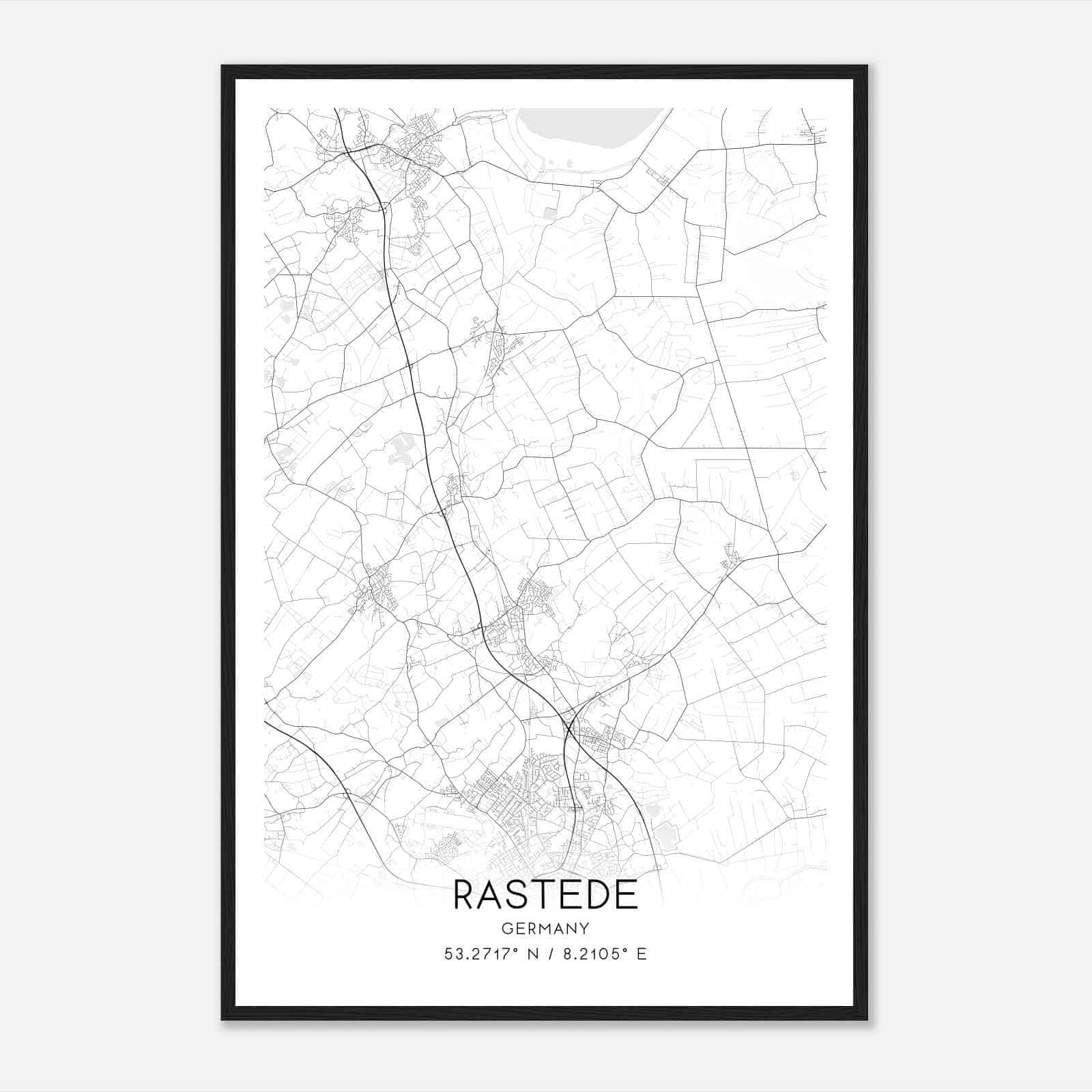 Rastede Germany Map Poster, Modern Home Decor Wall Art Print