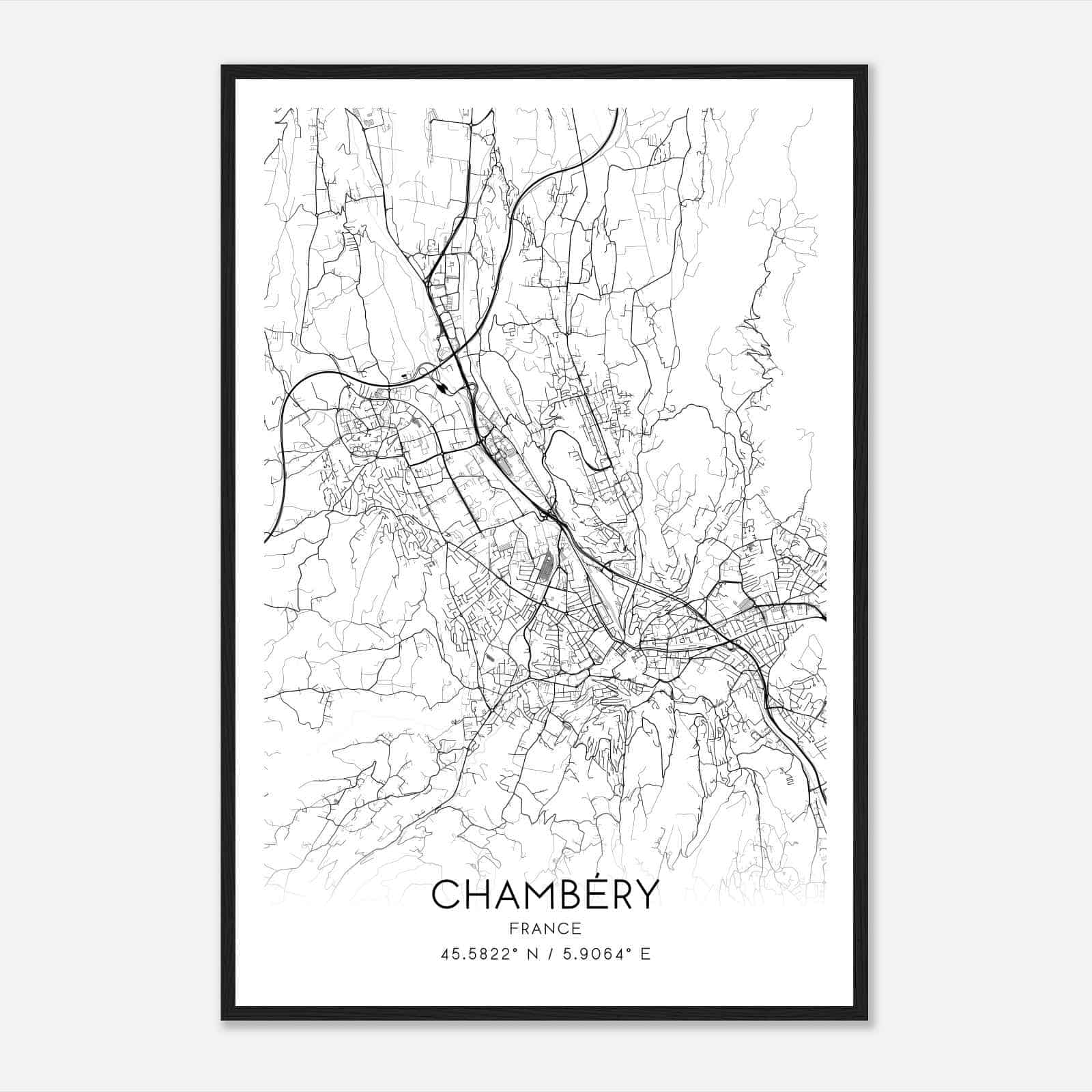 Chambery France Map Poster, Modern Home Decor Wall Art Print