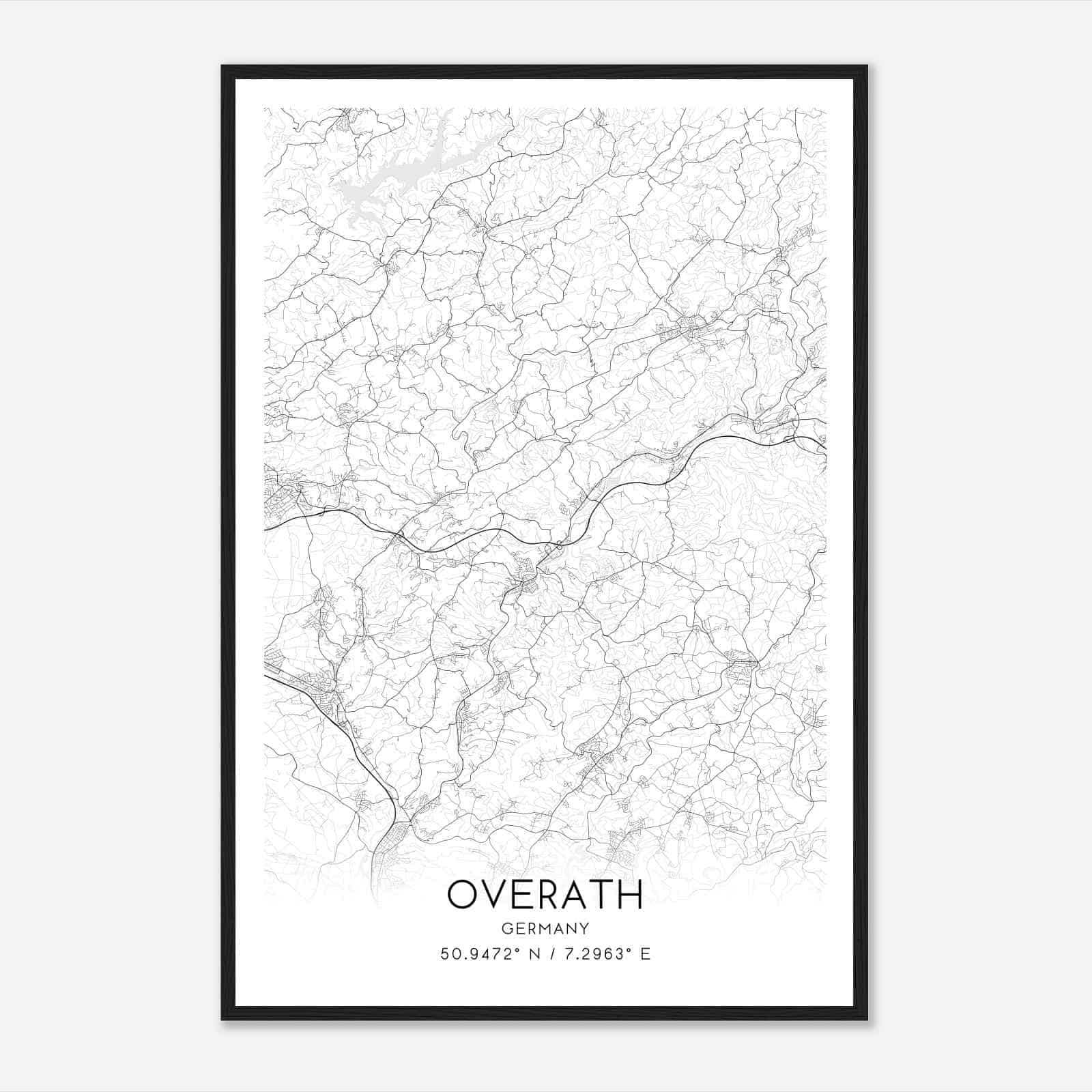 Overath Germany Map Poster, Modern Home Decor Wall Art Print