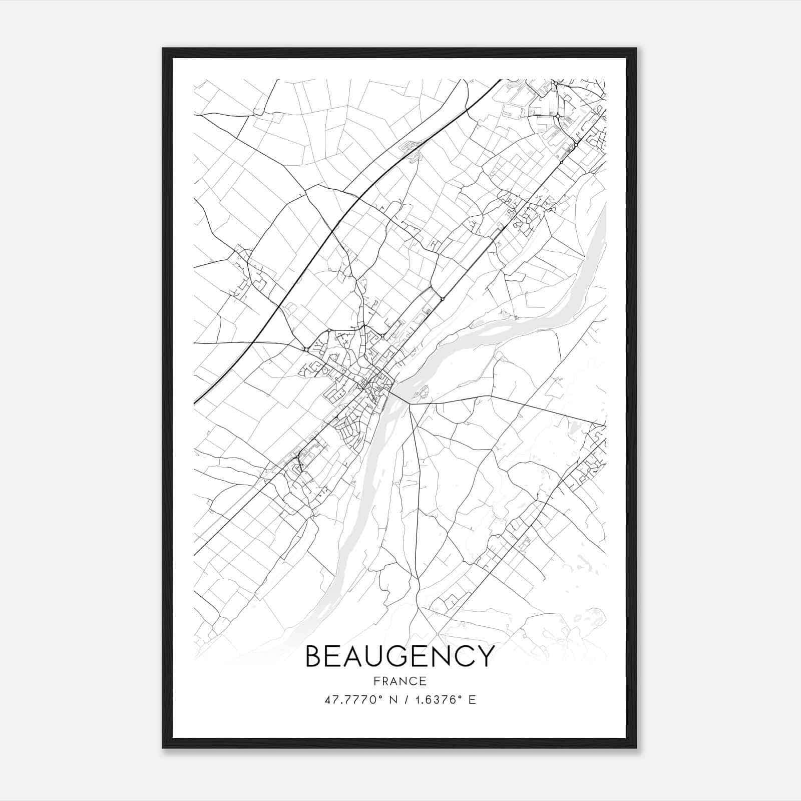 Beaugency France Map Poster, Modern Home Decor Wall Art Print