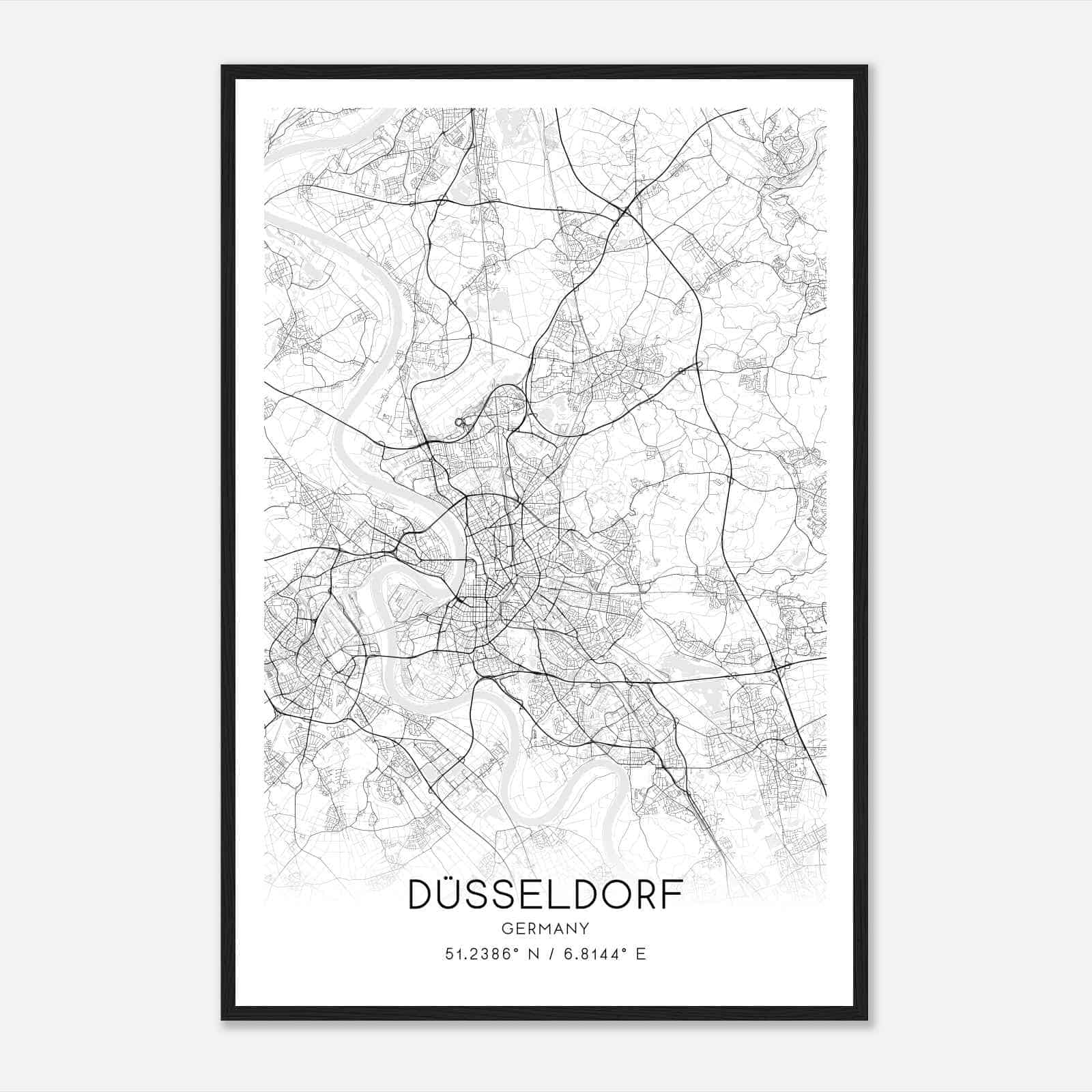 Dusseldorf Germany Map Poster, Modern Home Decor Wall Art Print