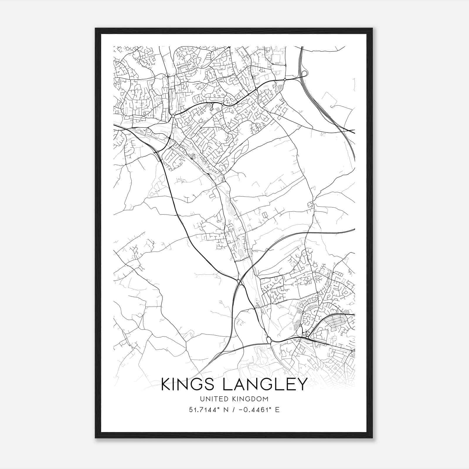 Kings Langley United Kingdom Map Poster, Modern Home Decor Wall Art Print