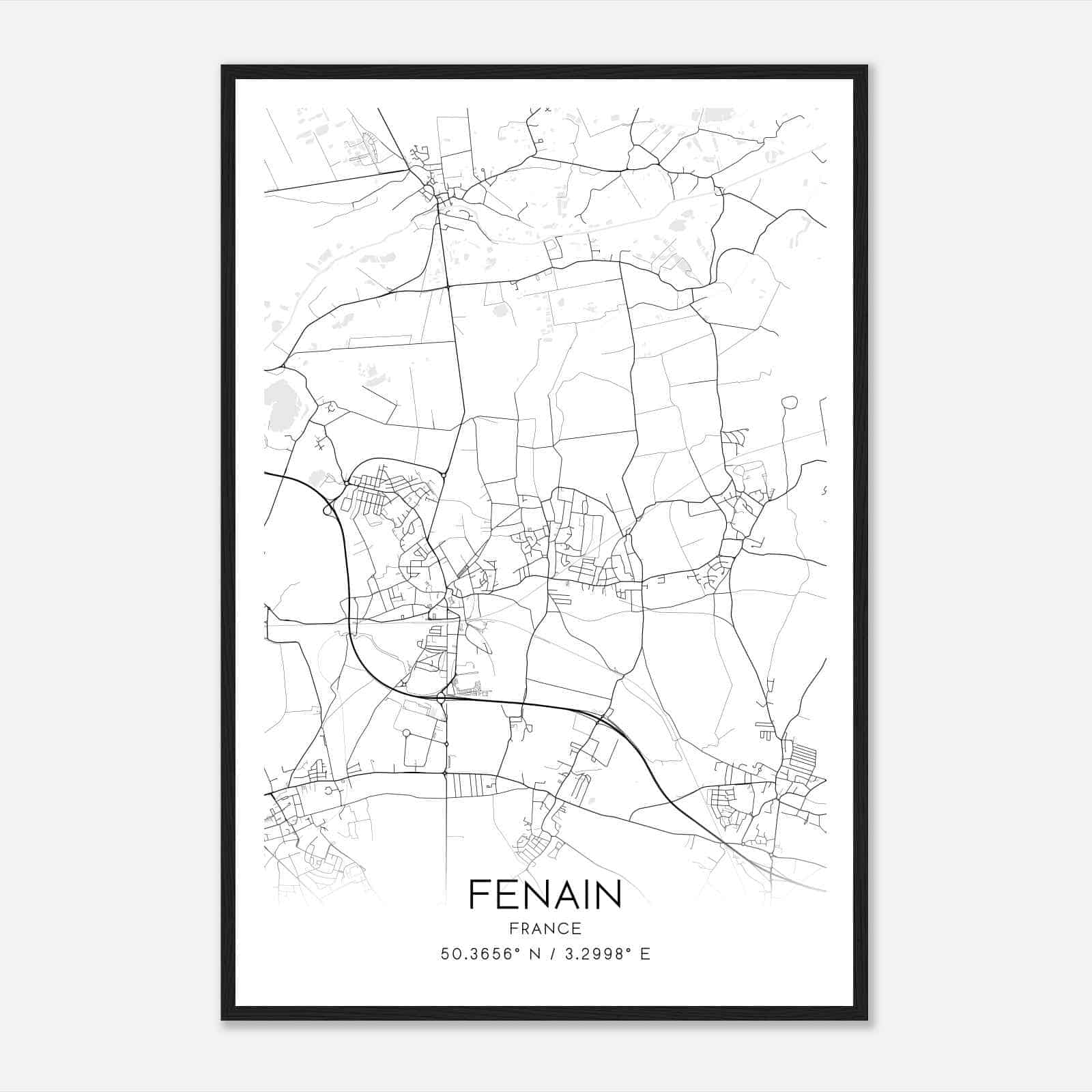 Fenain France Map Poster, Modern Home Decor Wall Art Print