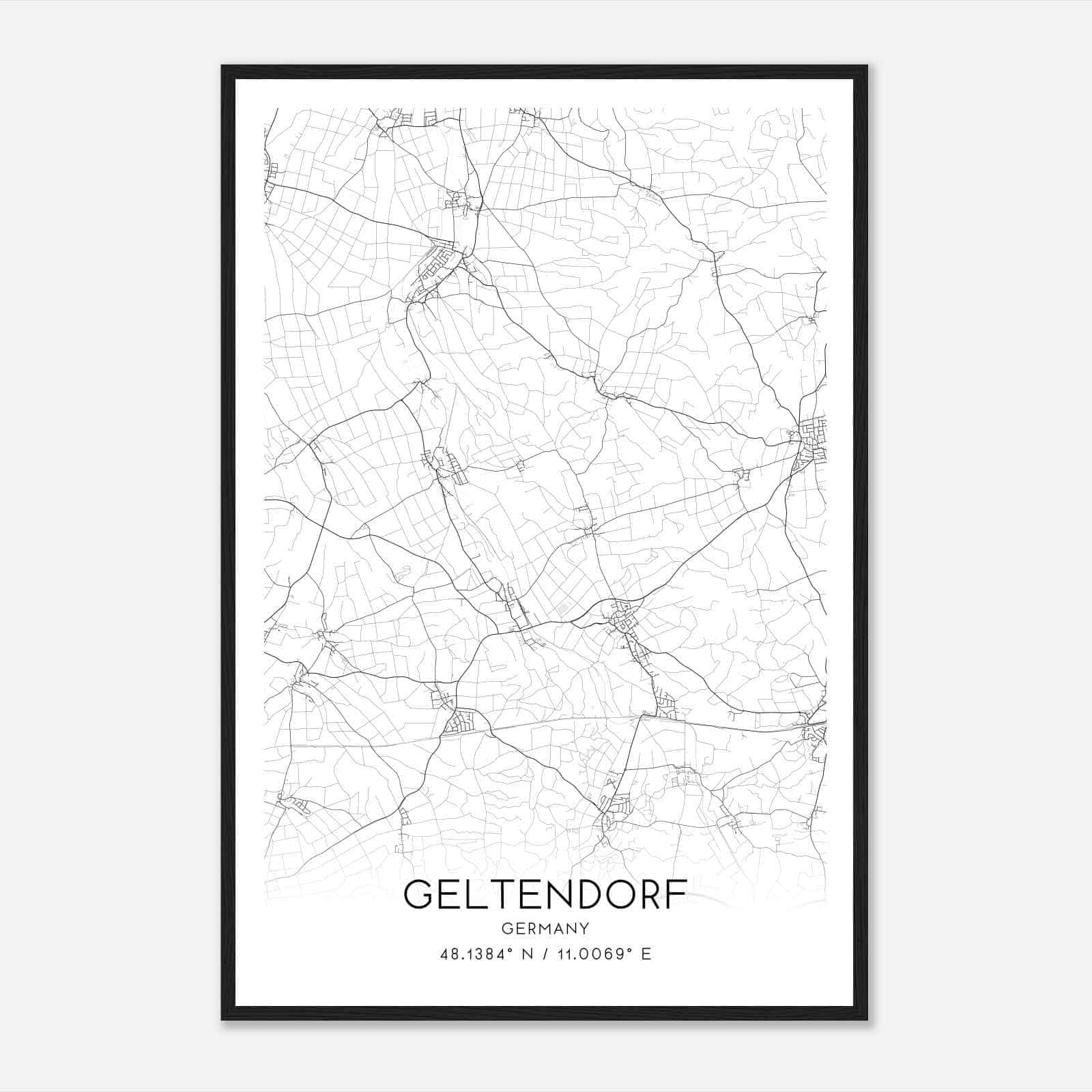 Geltendorf Germany Map Poster, Modern Home Decor Wall Art Print