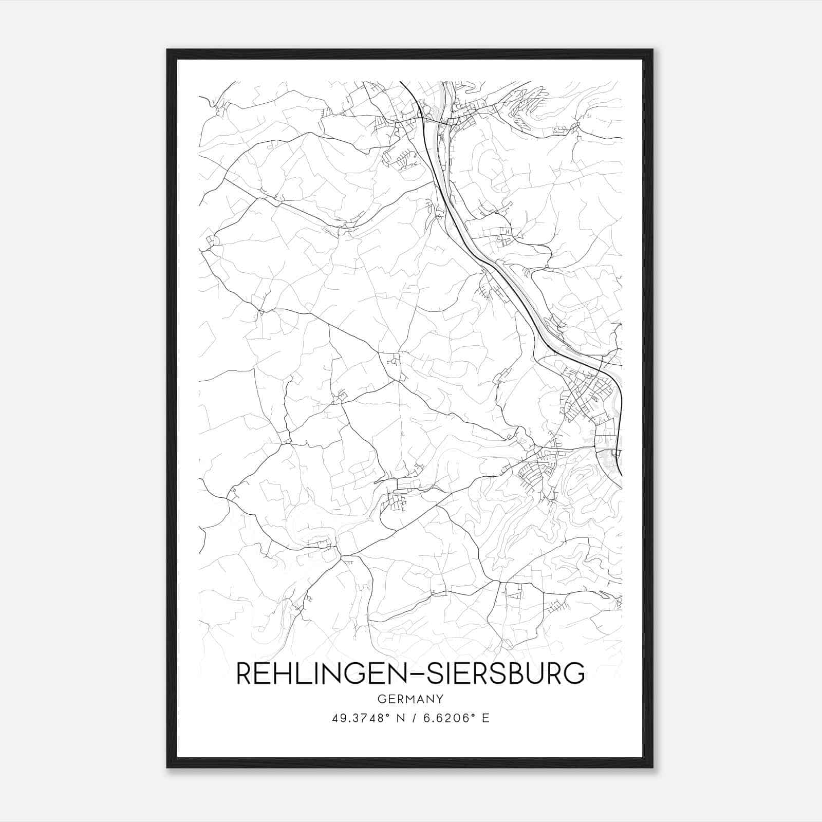 Rehlingen-Siersburg Germany Map Poster, Modern Home Decor Wall Art Print