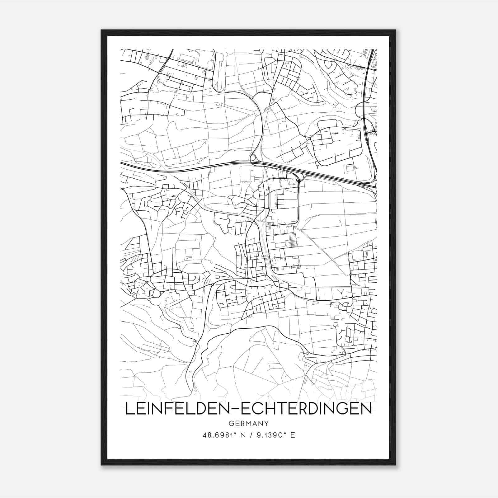 Leinfelden-Echterdingen Germany Map Poster, Modern Home Decor Wall Art Print