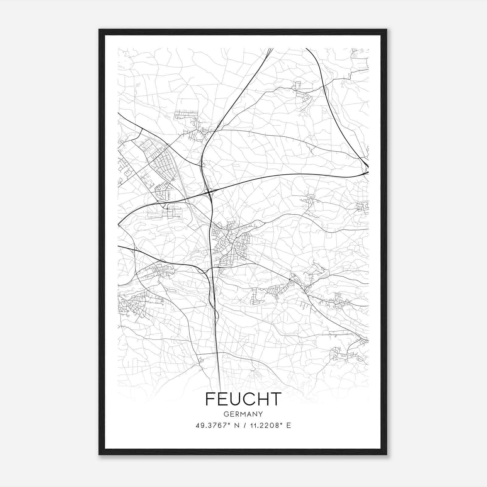 Feucht Germany Map Poster, Modern Home Decor Wall Art Print