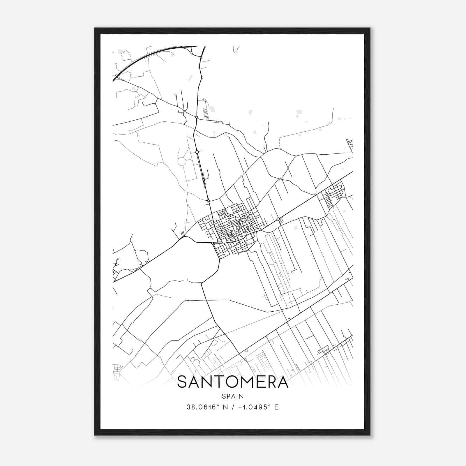 Santomera Spain Map Poster, Modern Home Decor Wall Art Print