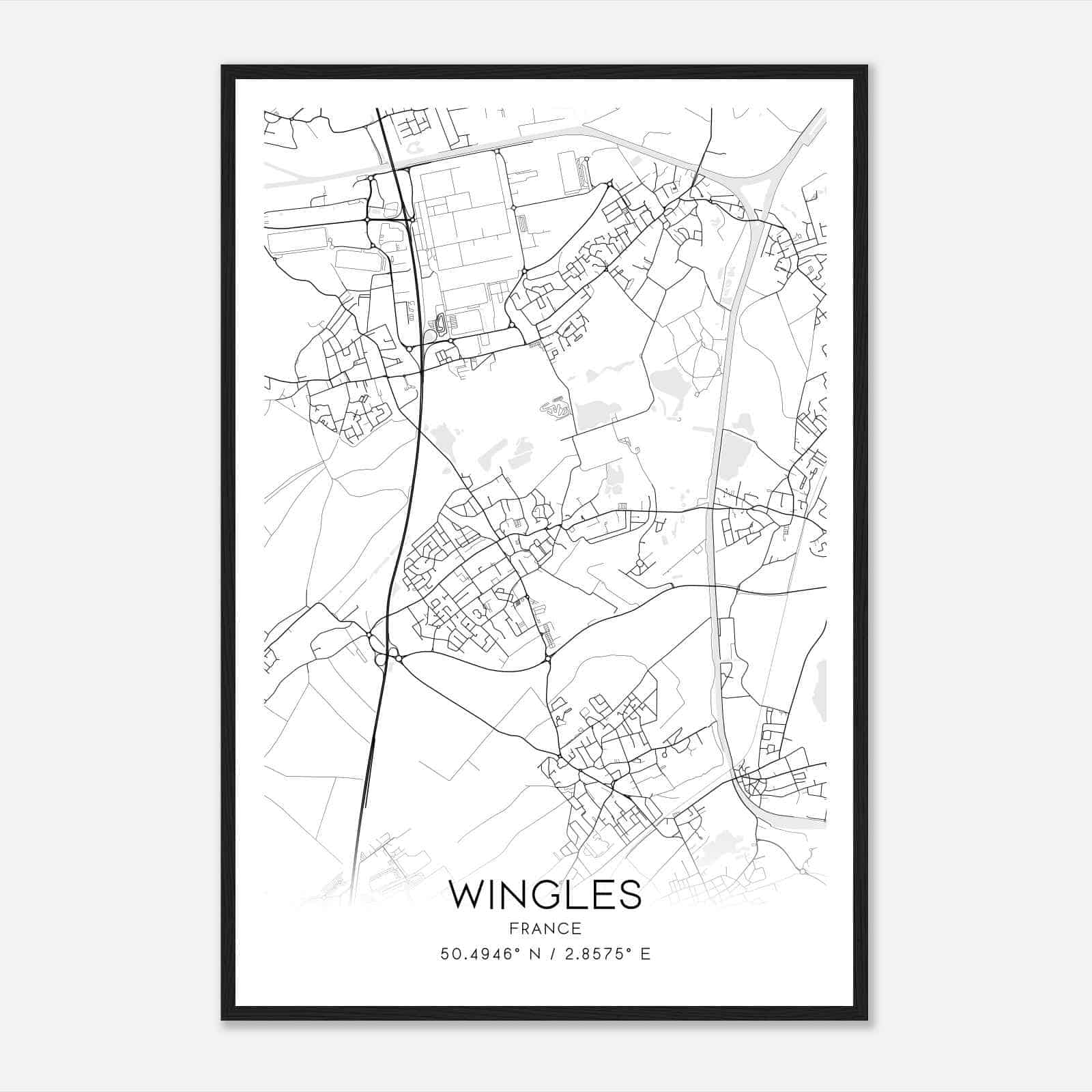 Wingles France Map Poster, Modern Home Decor Wall Art Print