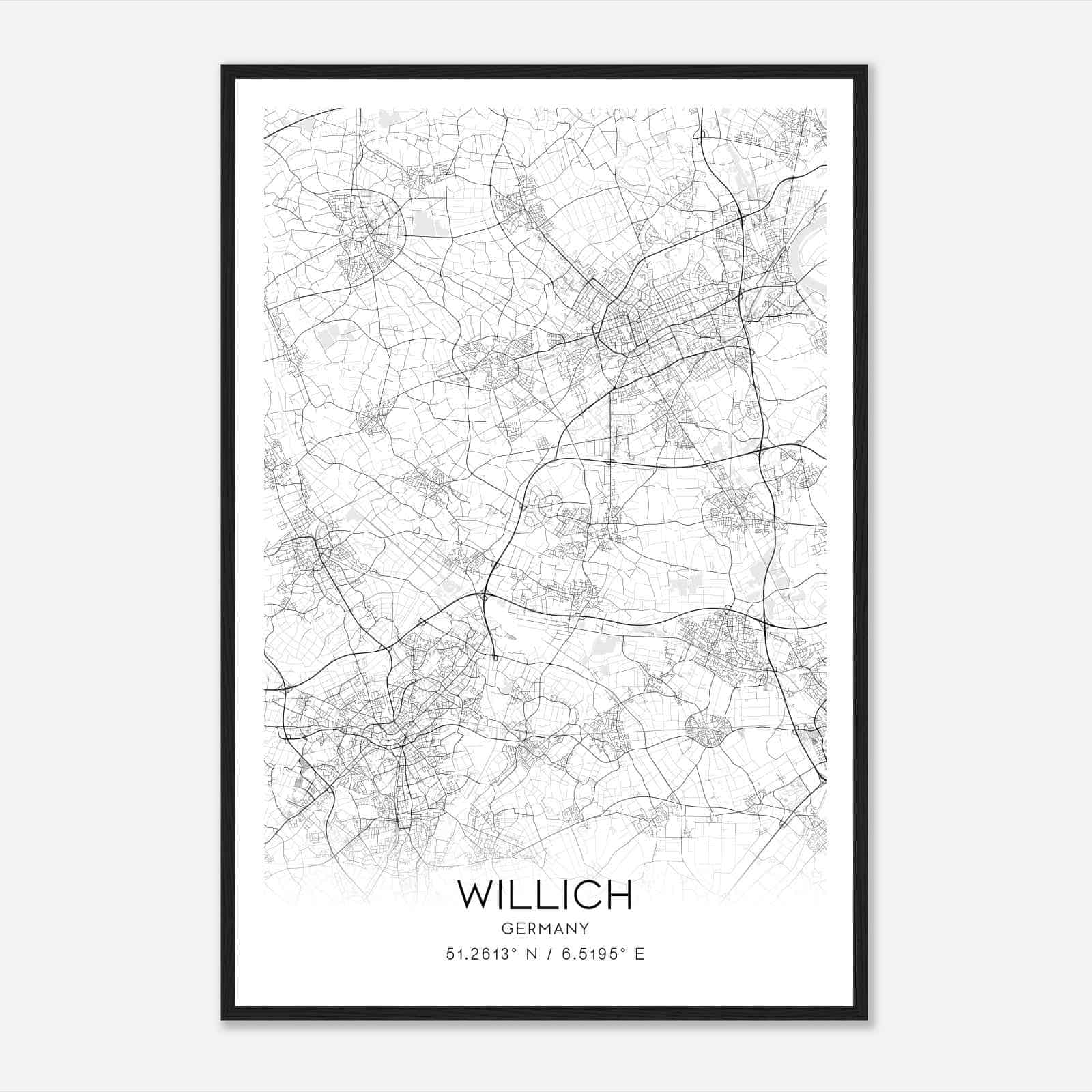 Willich Germany Map Poster, Modern Home Decor Wall Art Print