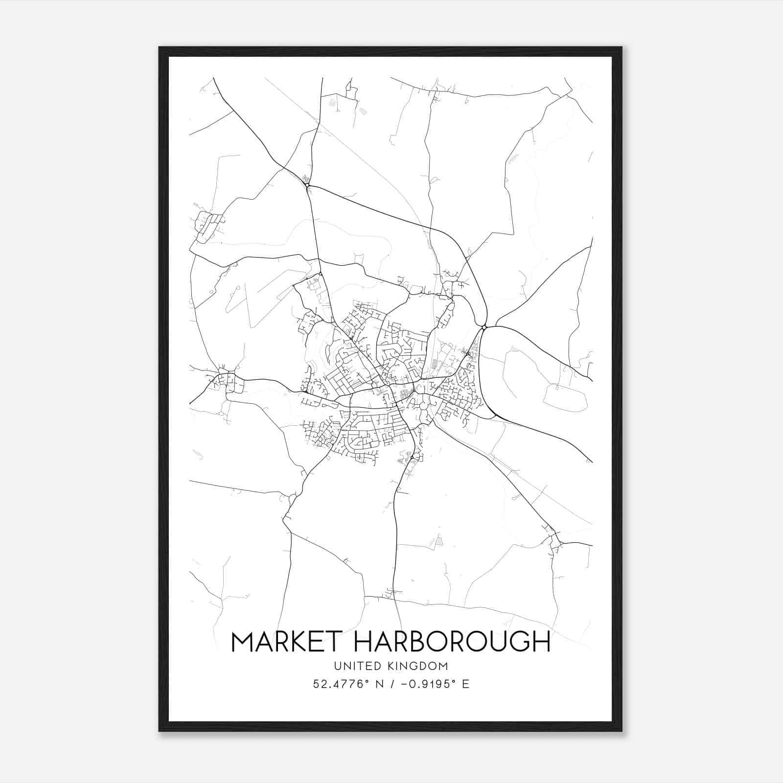 Market Harborough United Kingdom Map Poster, Modern Home Decor Wall Art Print