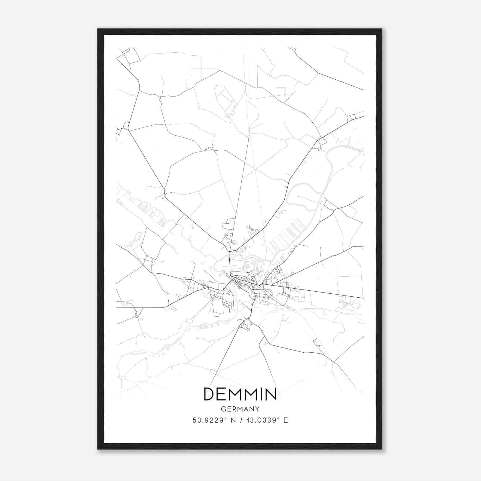 Demmin Germany Map Poster, Modern Home Decor Wall Art Print