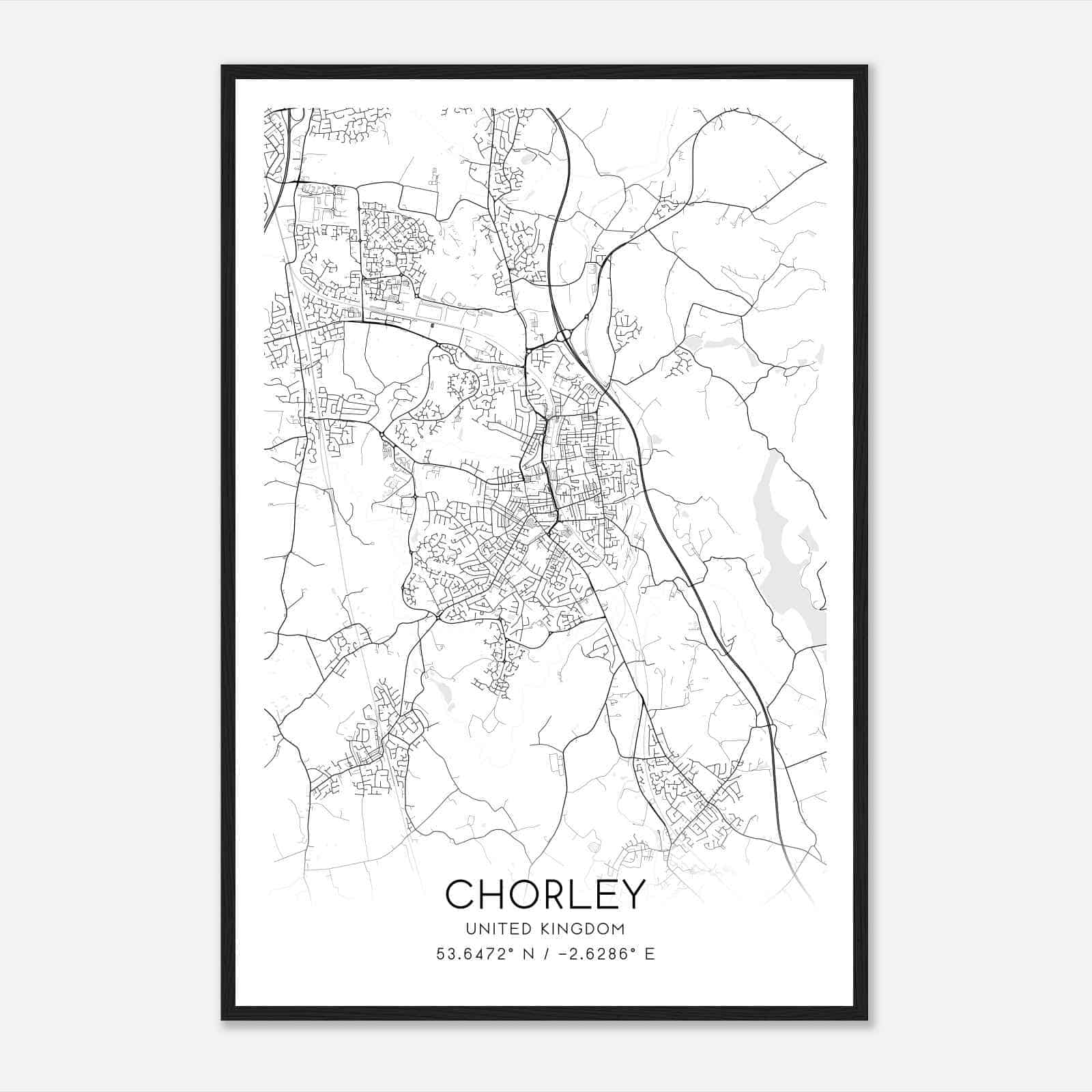 Chorley United Kingdom Map Poster, Modern Home Decor Wall Art Print