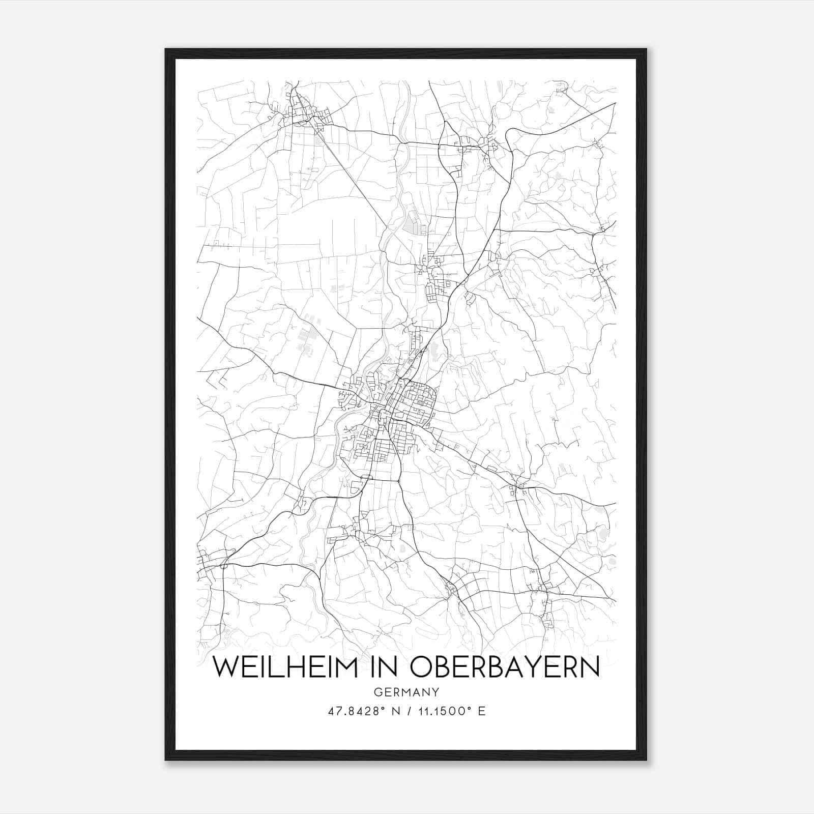 Weilheim Germany Map Poster, Modern Home Decor Wall Art Print