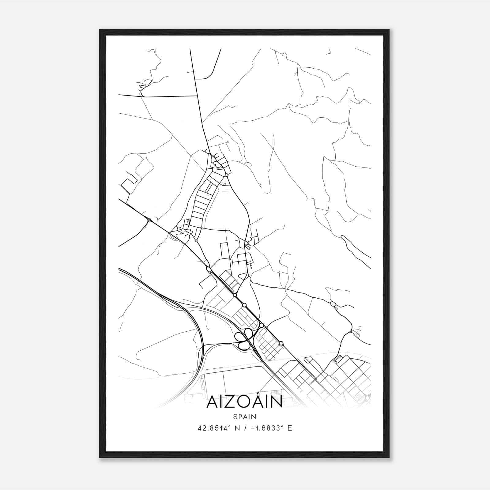 Aizoain Spain Map Poster, Modern Home Decor Wall Art Print