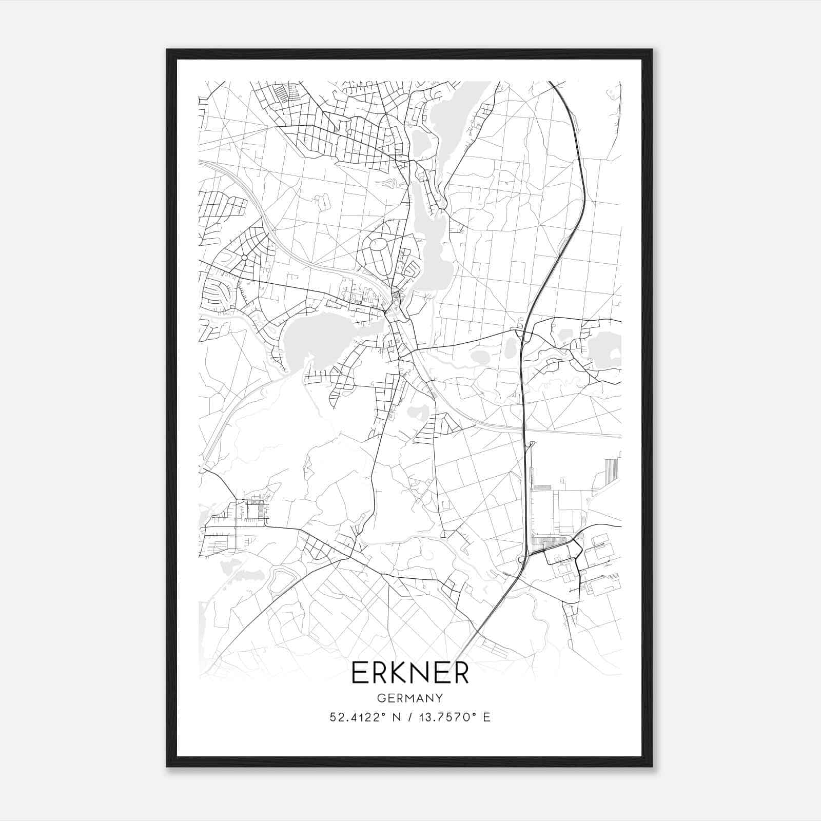 Erkner Germany Map Poster, Modern Home Decor Wall Art Print