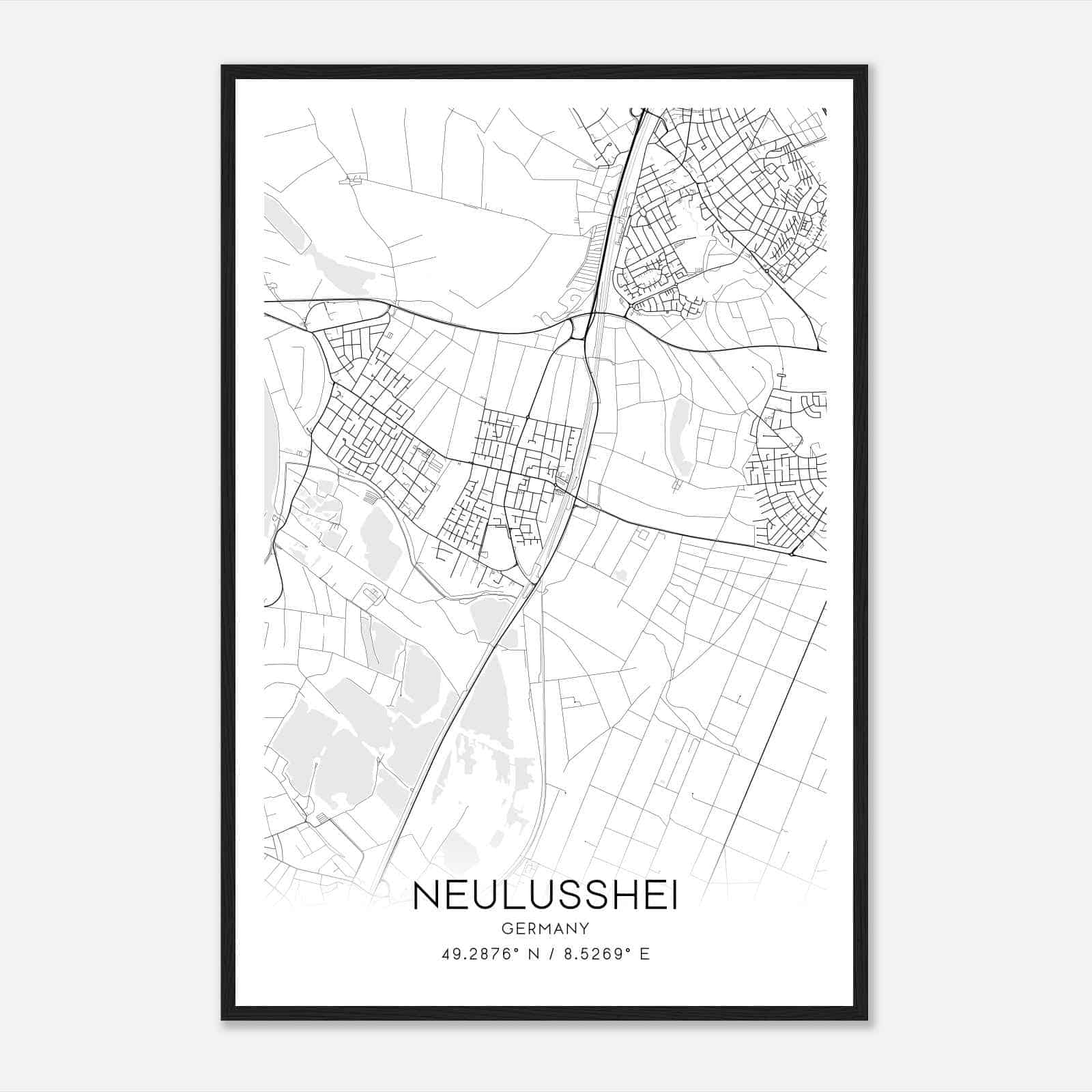 Neulussheim Germany Map Poster, Modern Home Decor Wall Art Print