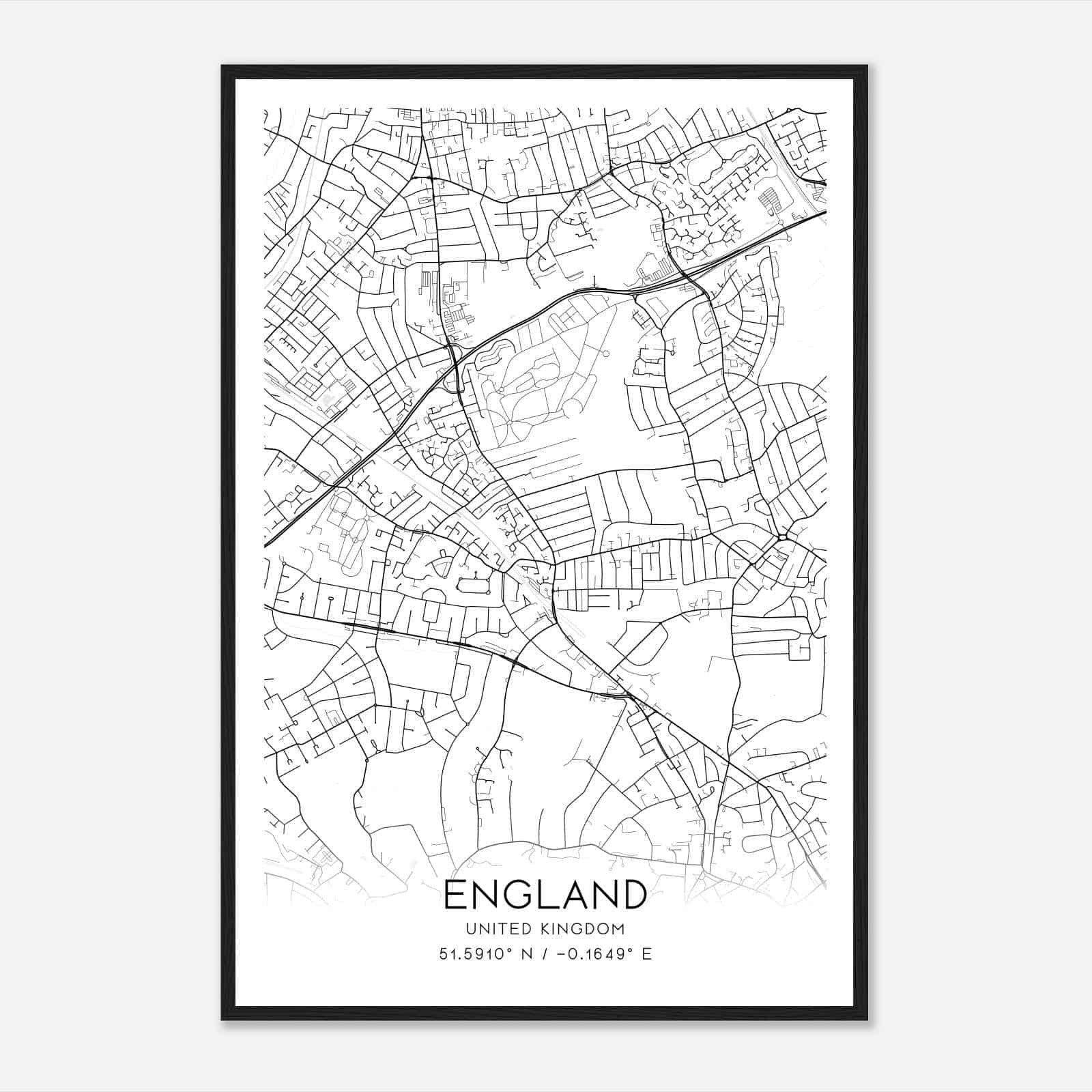 East Finchley United Kingdom Map Poster, Modern Home Decor Wall Art Print