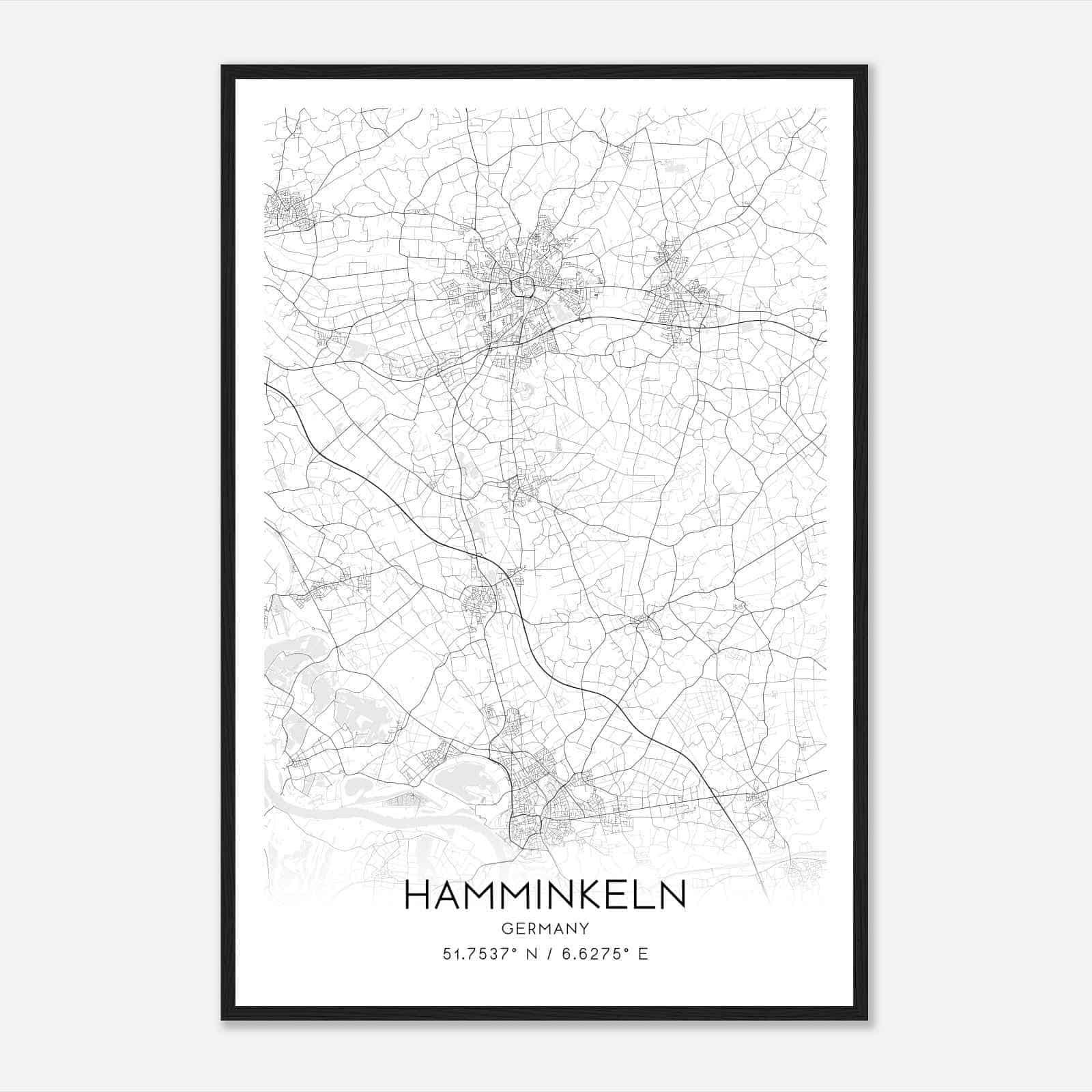 Hamminkeln Germany Map Poster, Modern Home Decor Wall Art Print
