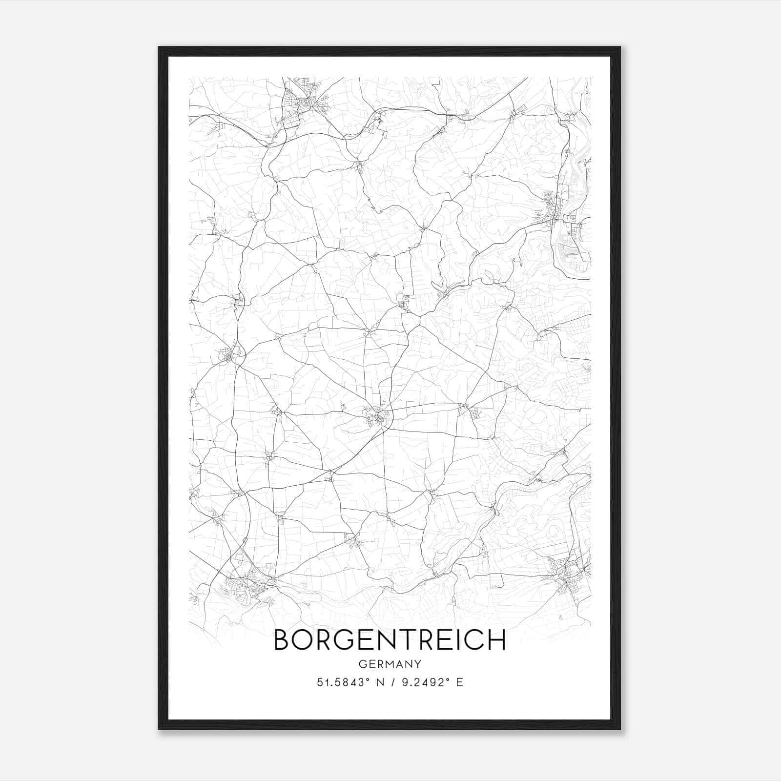 Borgentreich Germany Map Poster, Modern Home Decor Wall Art Print