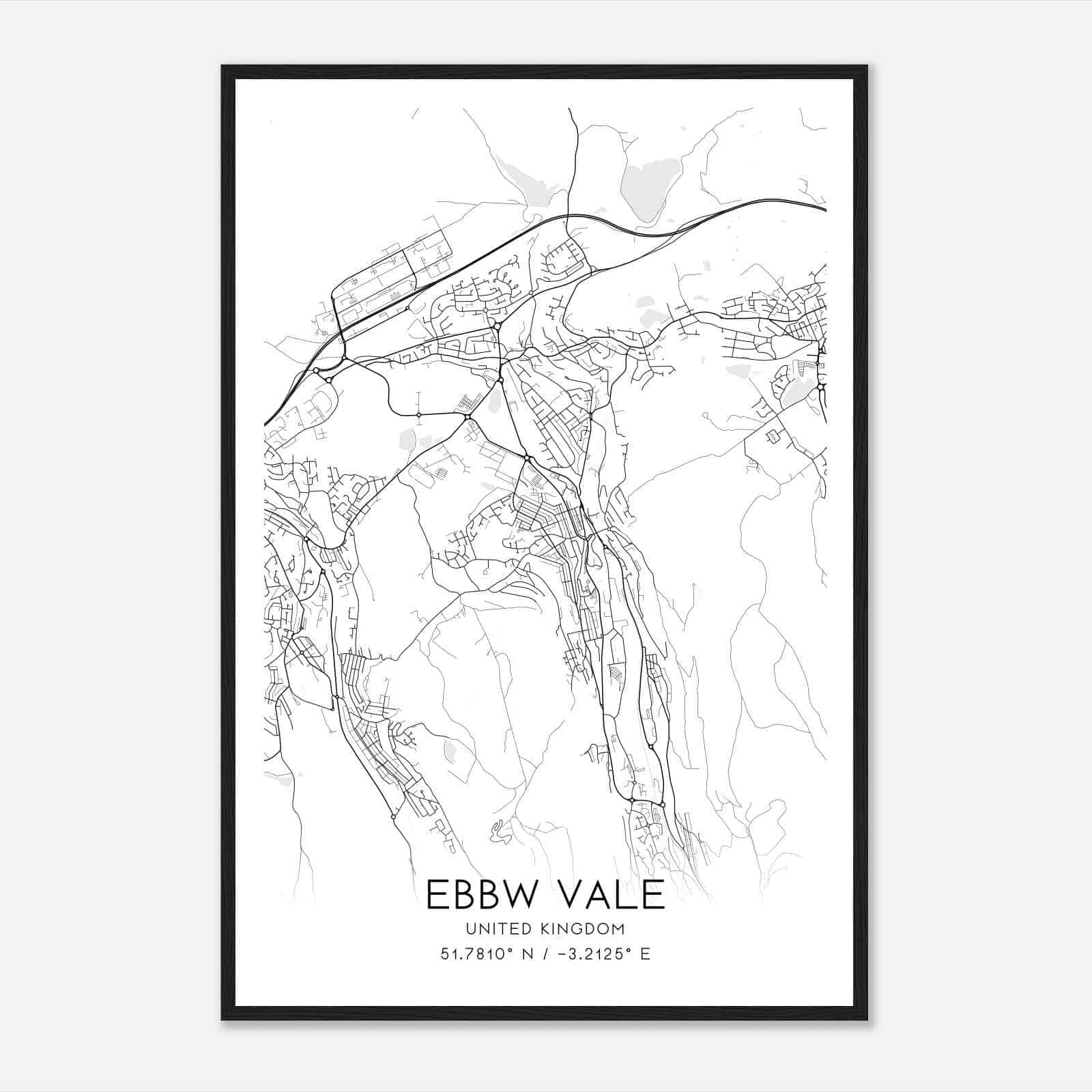 Ebbw Vale United Kingdom Map Poster, Modern Home Decor Wall Art Print