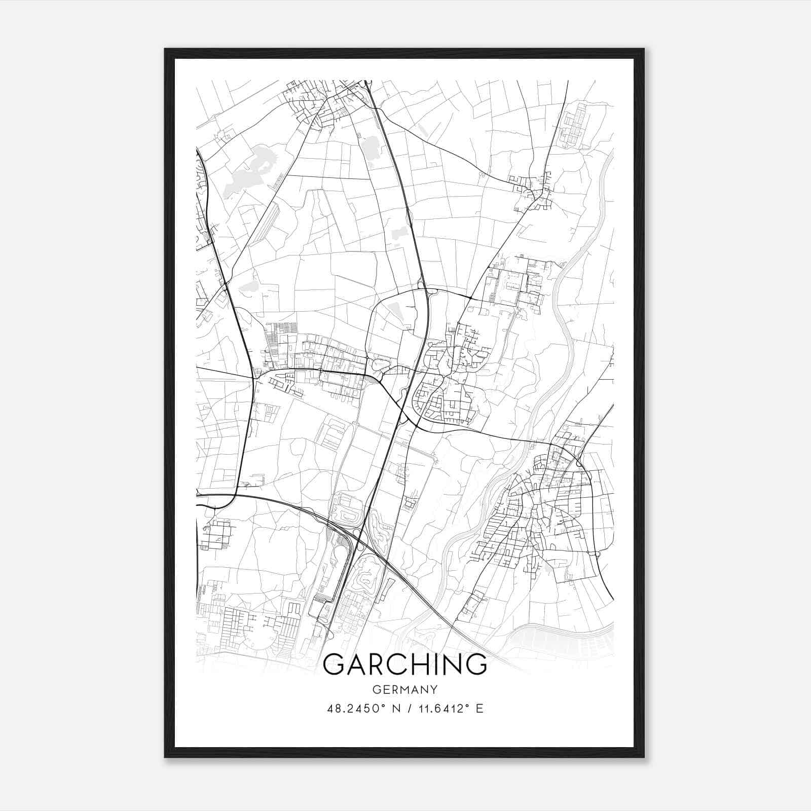Garching bei Munchen Germany Map Poster, Modern Home Decor Wall Art Print