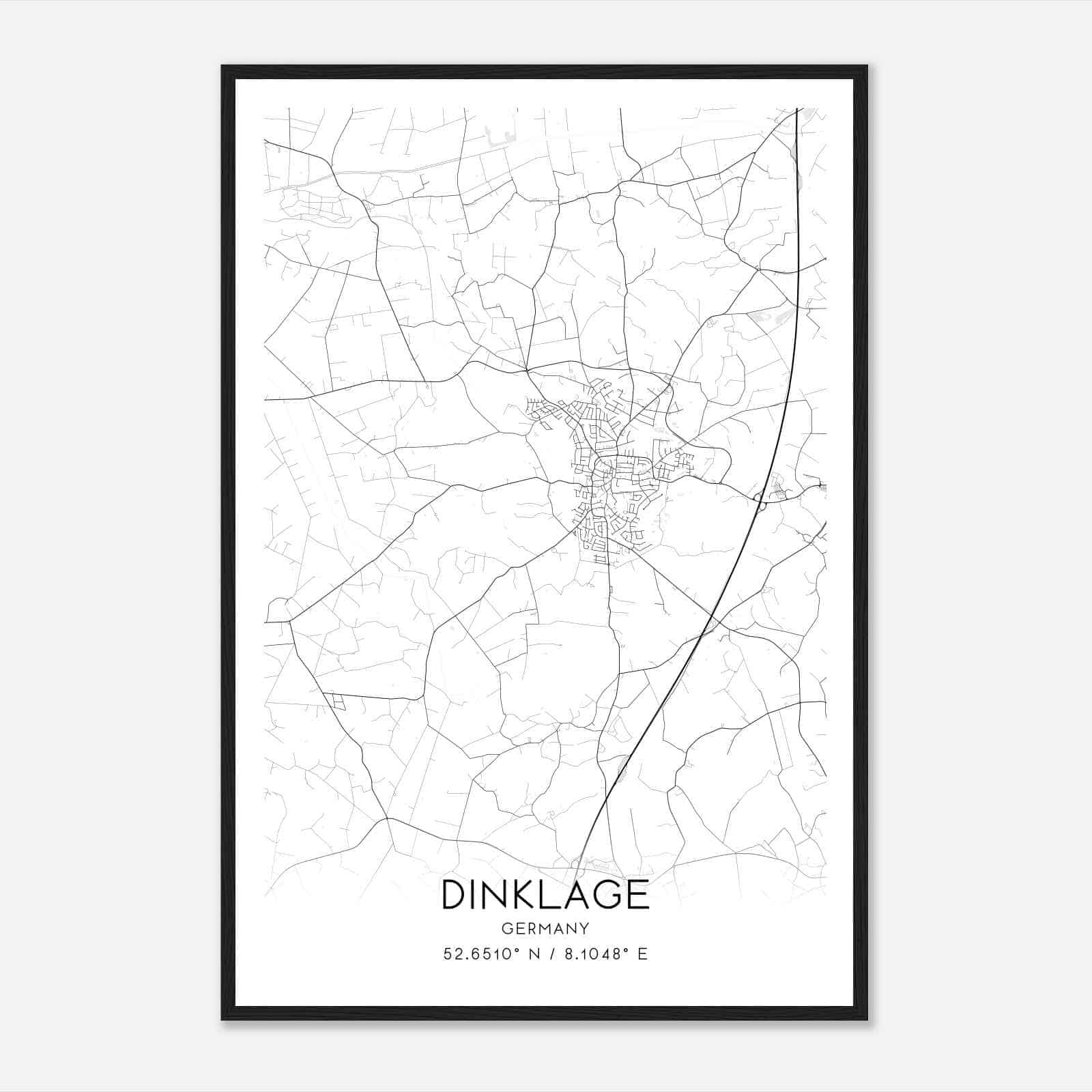 Dinklage Germany Map Poster, Modern Home Decor Wall Art Print