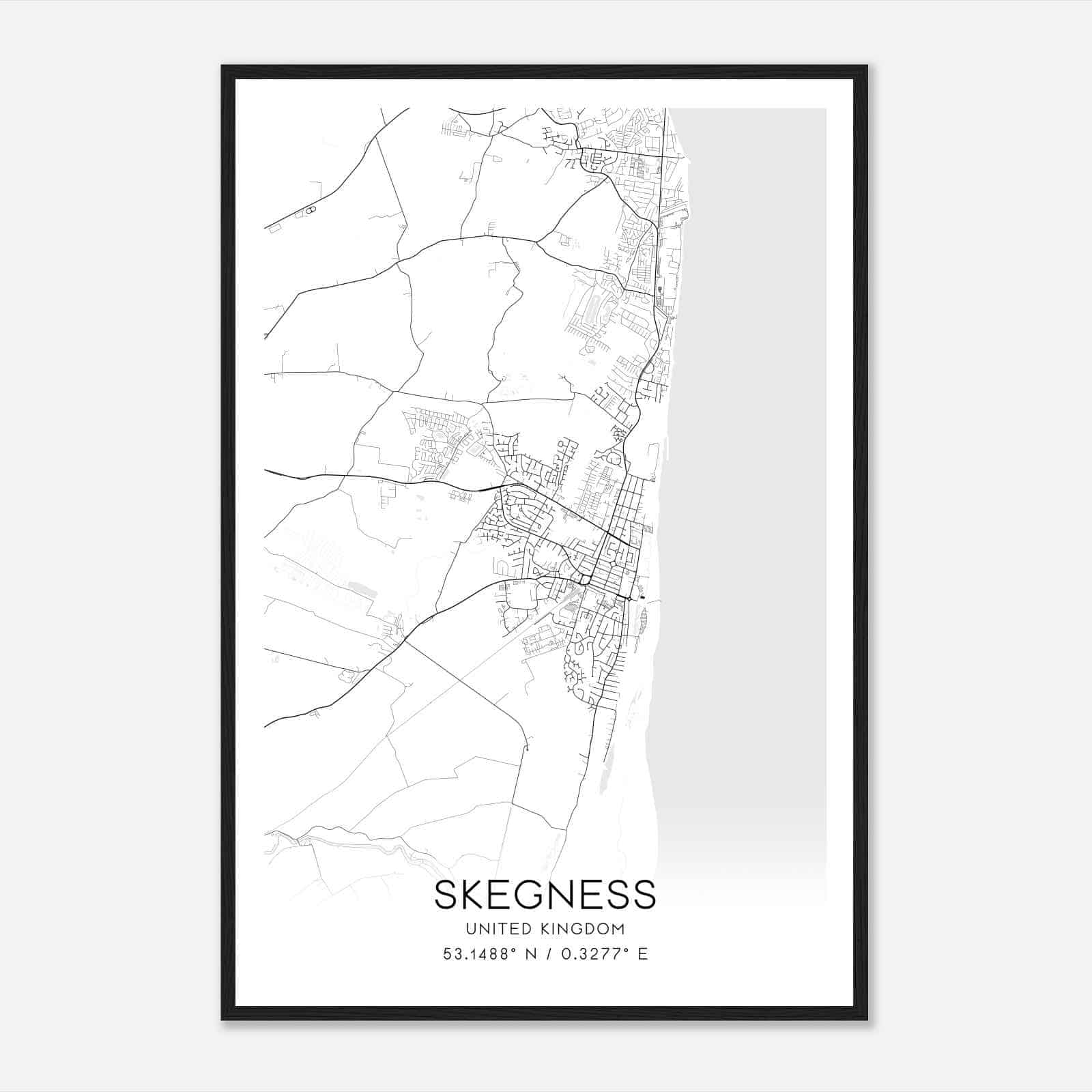 Skegness United Kingdom Map Poster, Modern Home Decor Wall Art Print