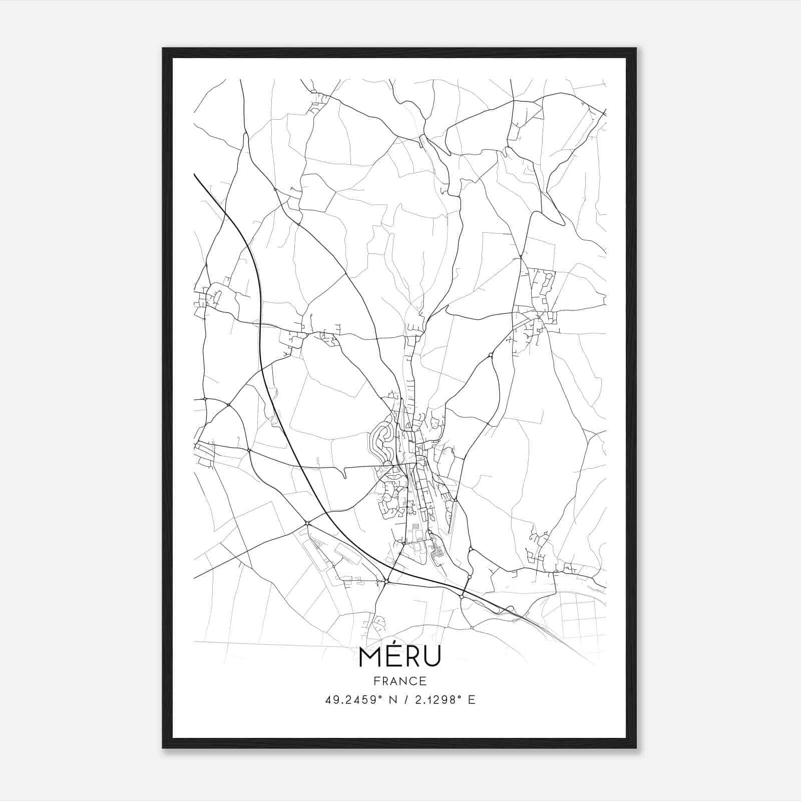 Meru France Map Poster, Modern Home Decor Wall Art Print