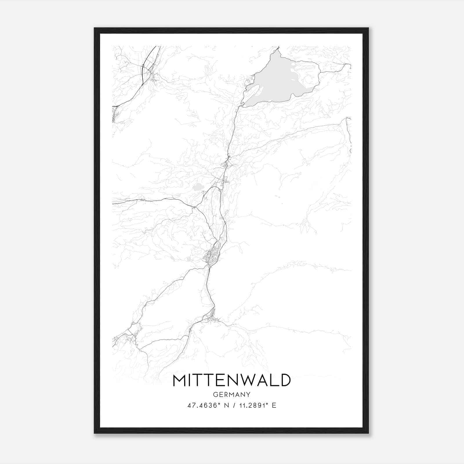 Mittenwald Germany Map Poster, Modern Home Decor Wall Art Print