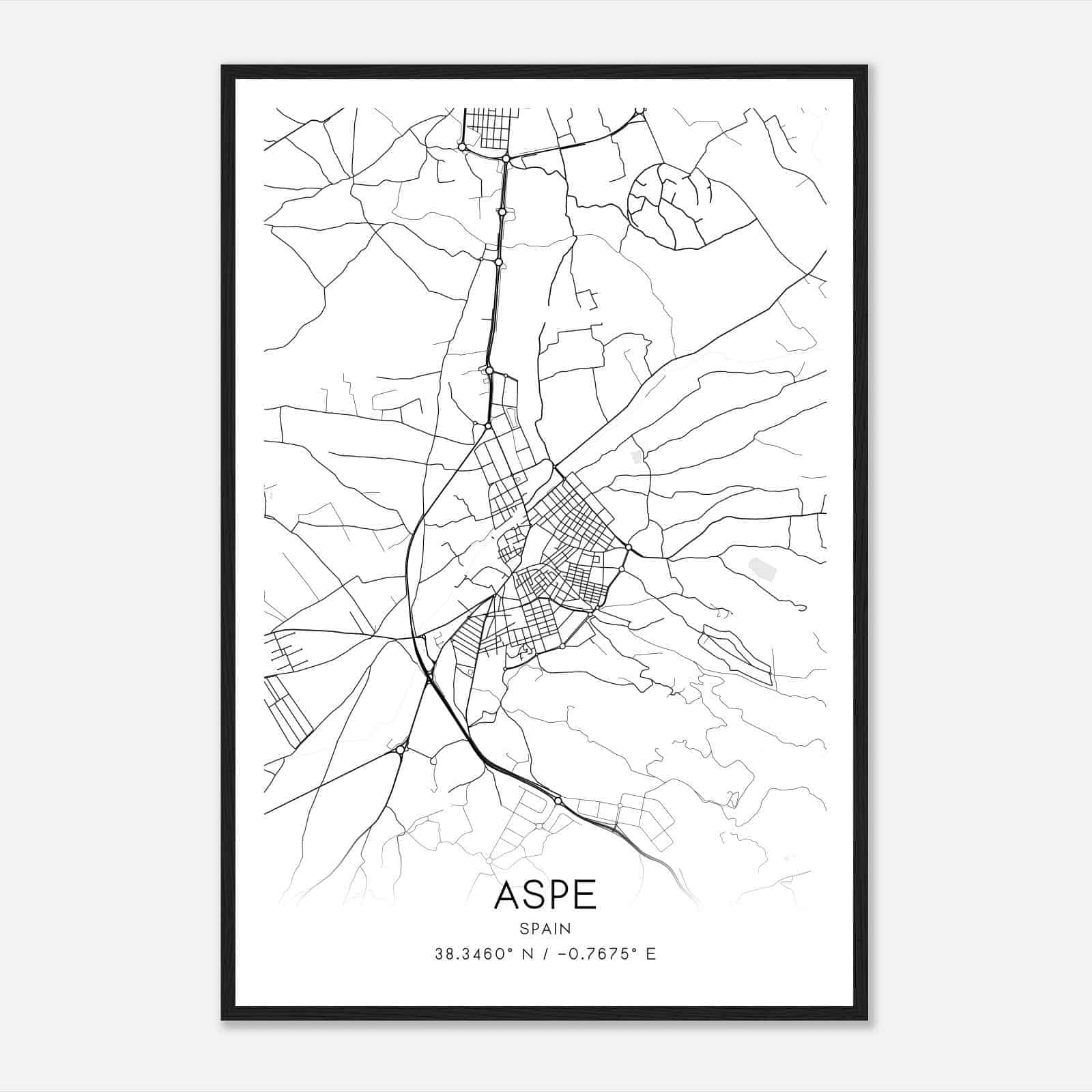 Aspe Spain Map Poster, Modern Home Decor Wall Art Print