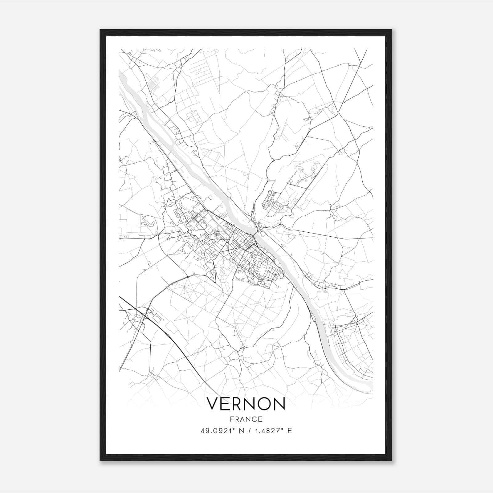 Vernon France Map Poster, Modern Home Decor Wall Art Print