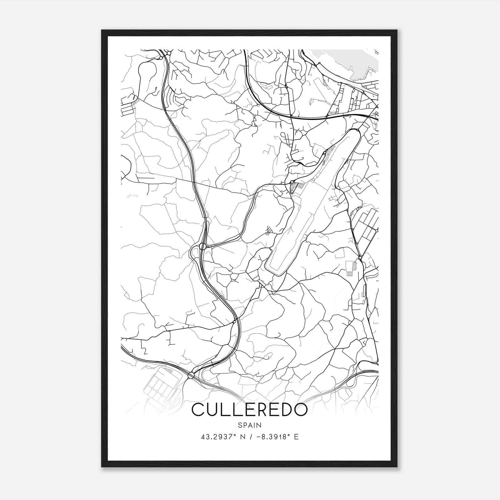 Culleredo Spain Map Poster, Modern Home Decor Wall Art Print