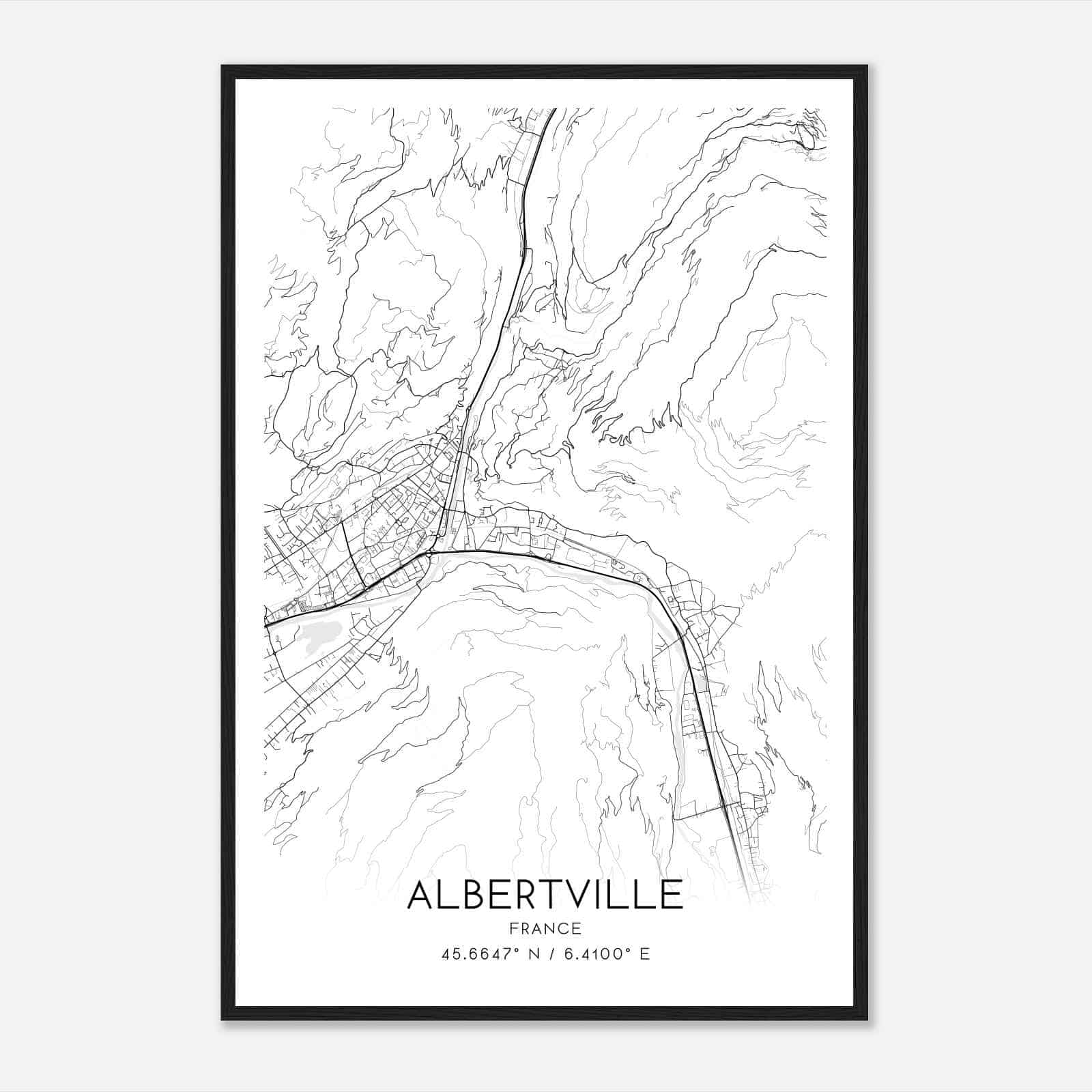 Albertville France Map Poster, Modern Home Decor Wall Art Print