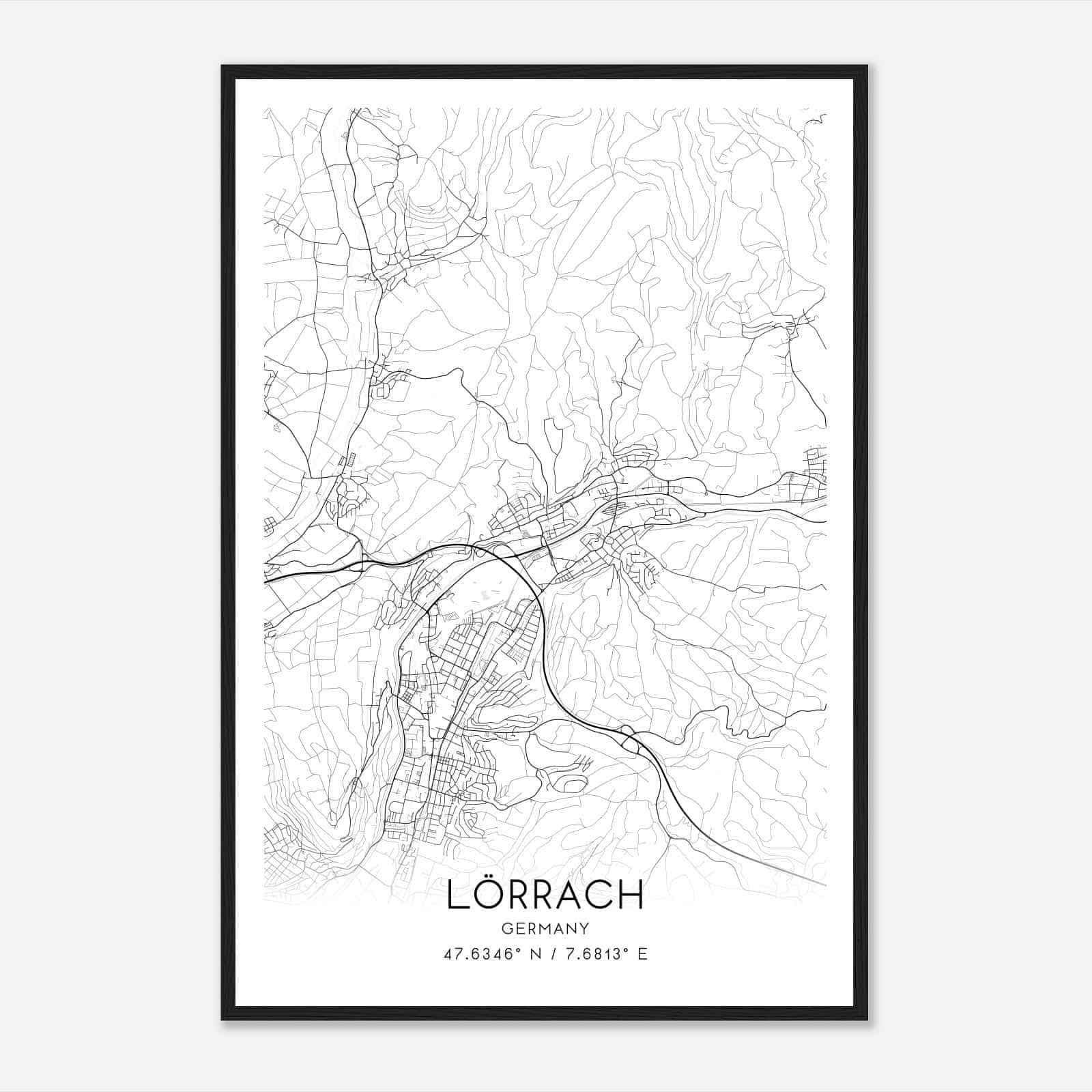 Lorrach Germany Map Poster, Modern Home Decor Wall Art Print