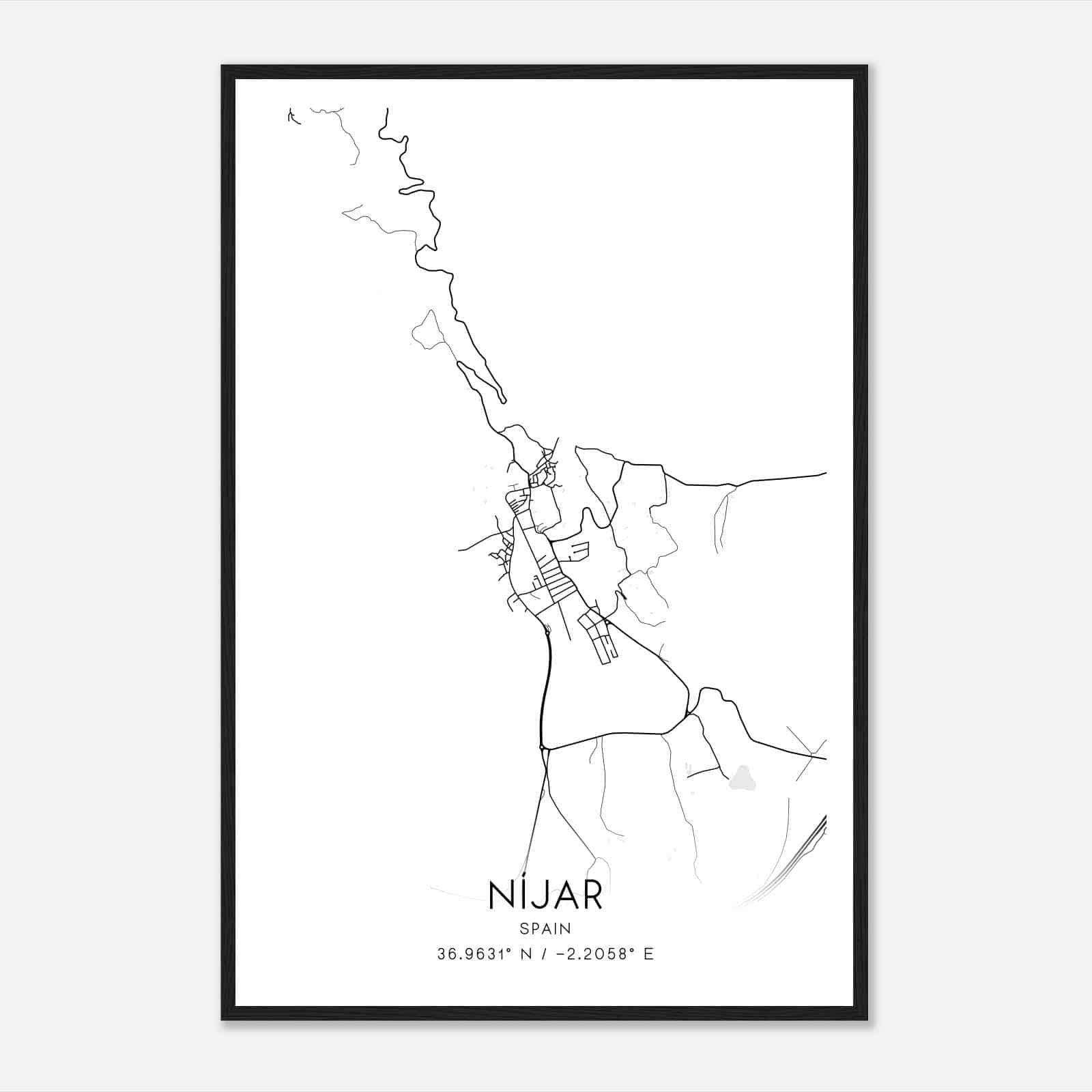 Nijar Spain Map Poster, Modern Home Decor Wall Art Print