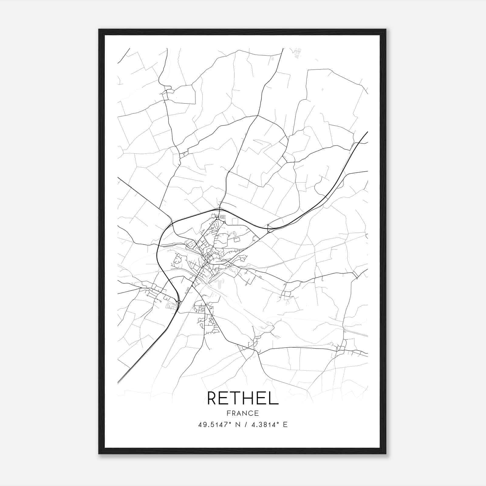 Rethel France Map Poster, Modern Home Decor Wall Art Print